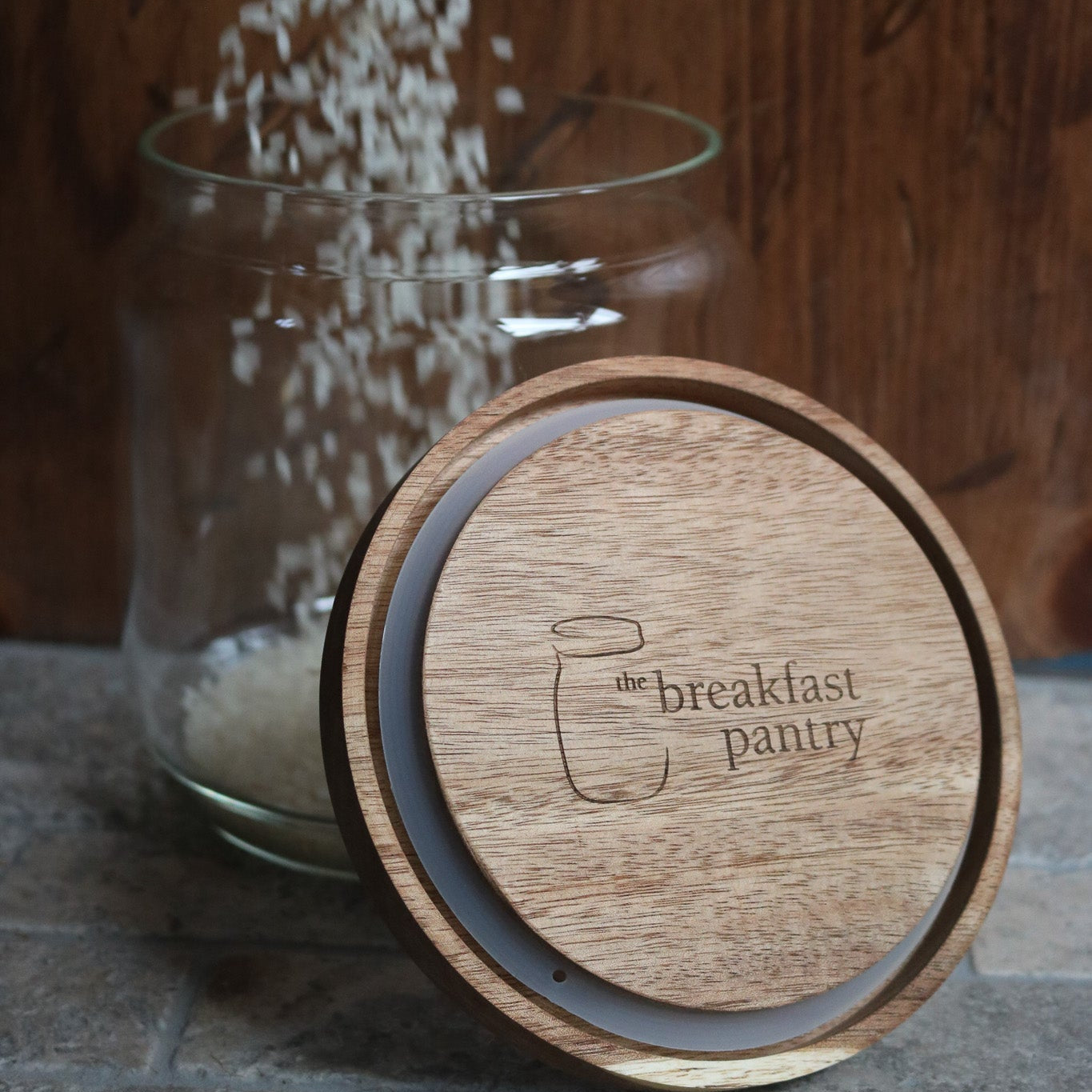 The Breakfast Pantry Jumbo Medium Glass Canister with Acacia Wood Lid