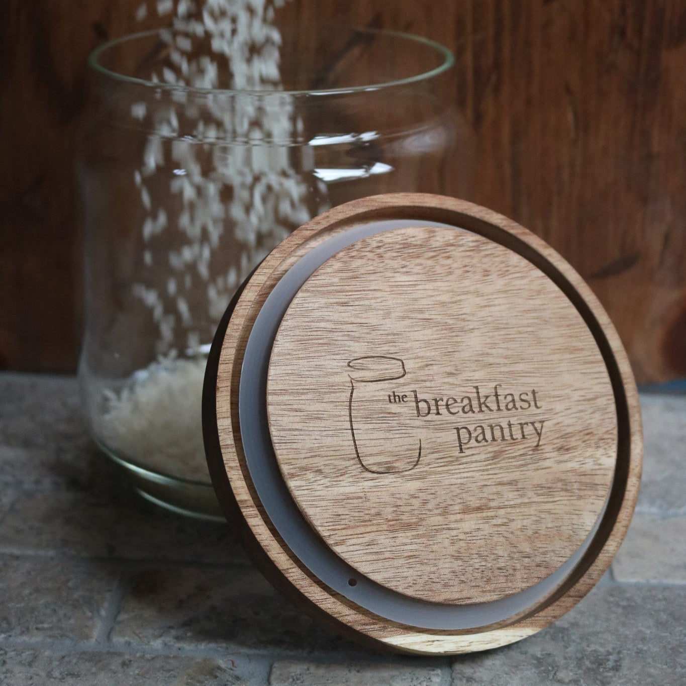The Breakfast Pantry Jumbo Medium Glass Canister with Acacia Wood Lid