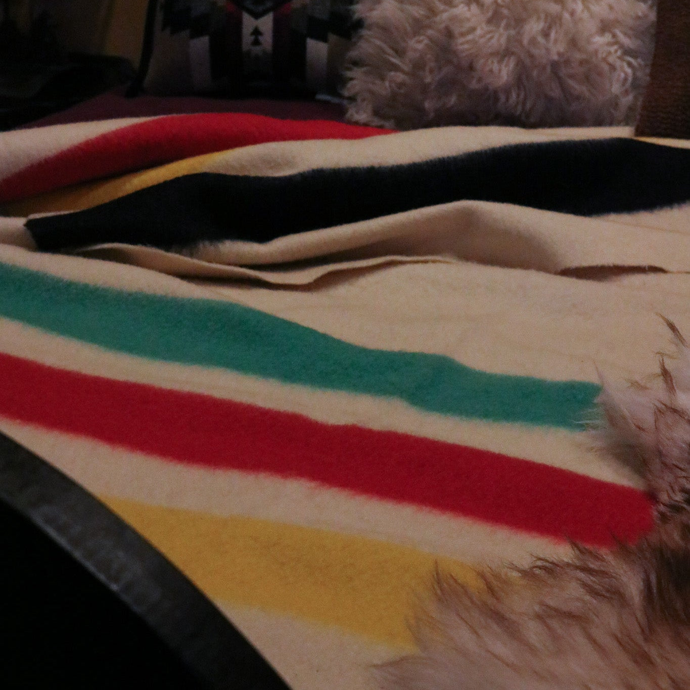 Hudson's Bay Point Wool Blanket Off-White Bold Multi-Colored Stripes