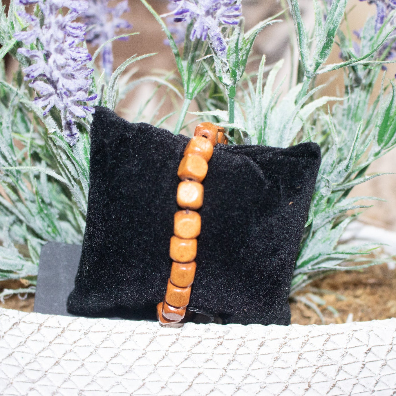 Stretchy Square Wood Beaded Bracelet