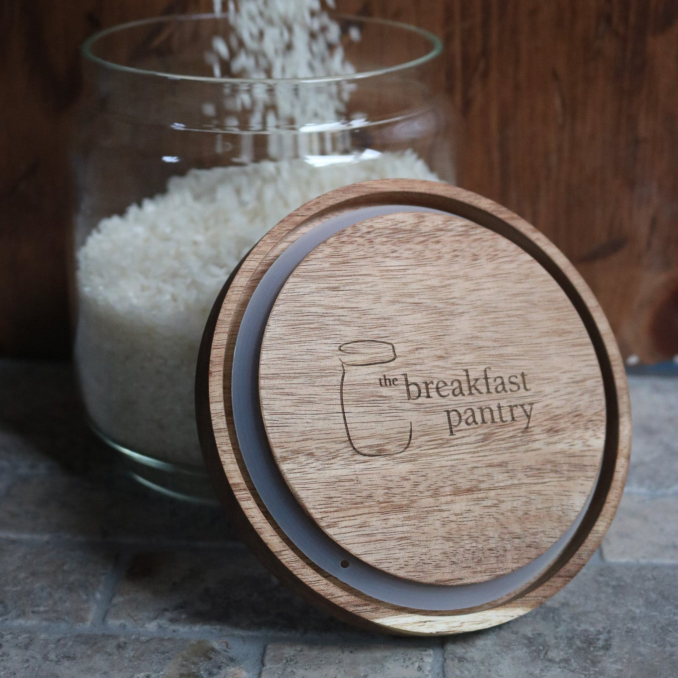 The Breakfast Pantry Jumbo Medium Glass Canister with Acacia Wood Lid