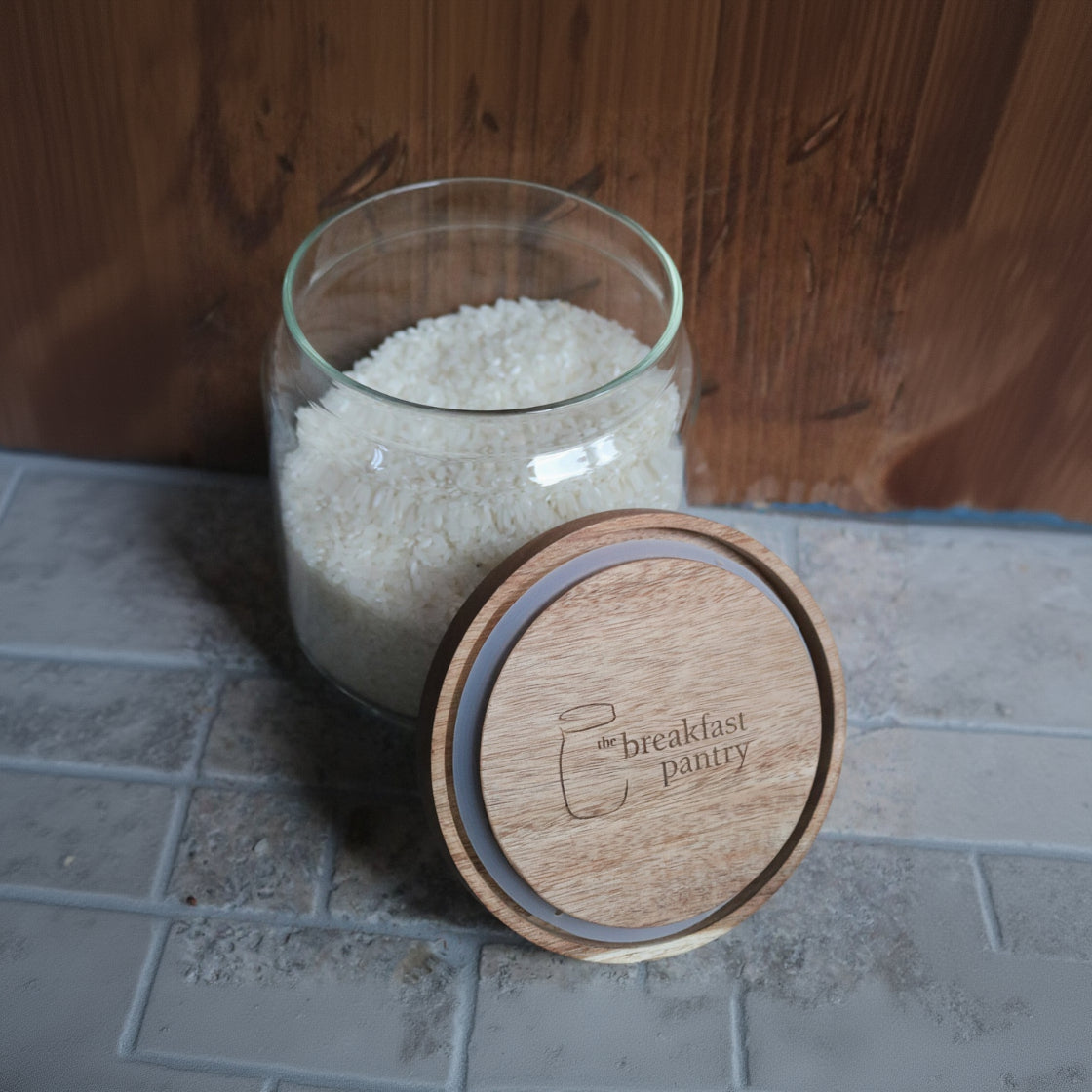 The Breakfast Pantry Jumbo Medium Glass Canister with Acacia Wood Lid