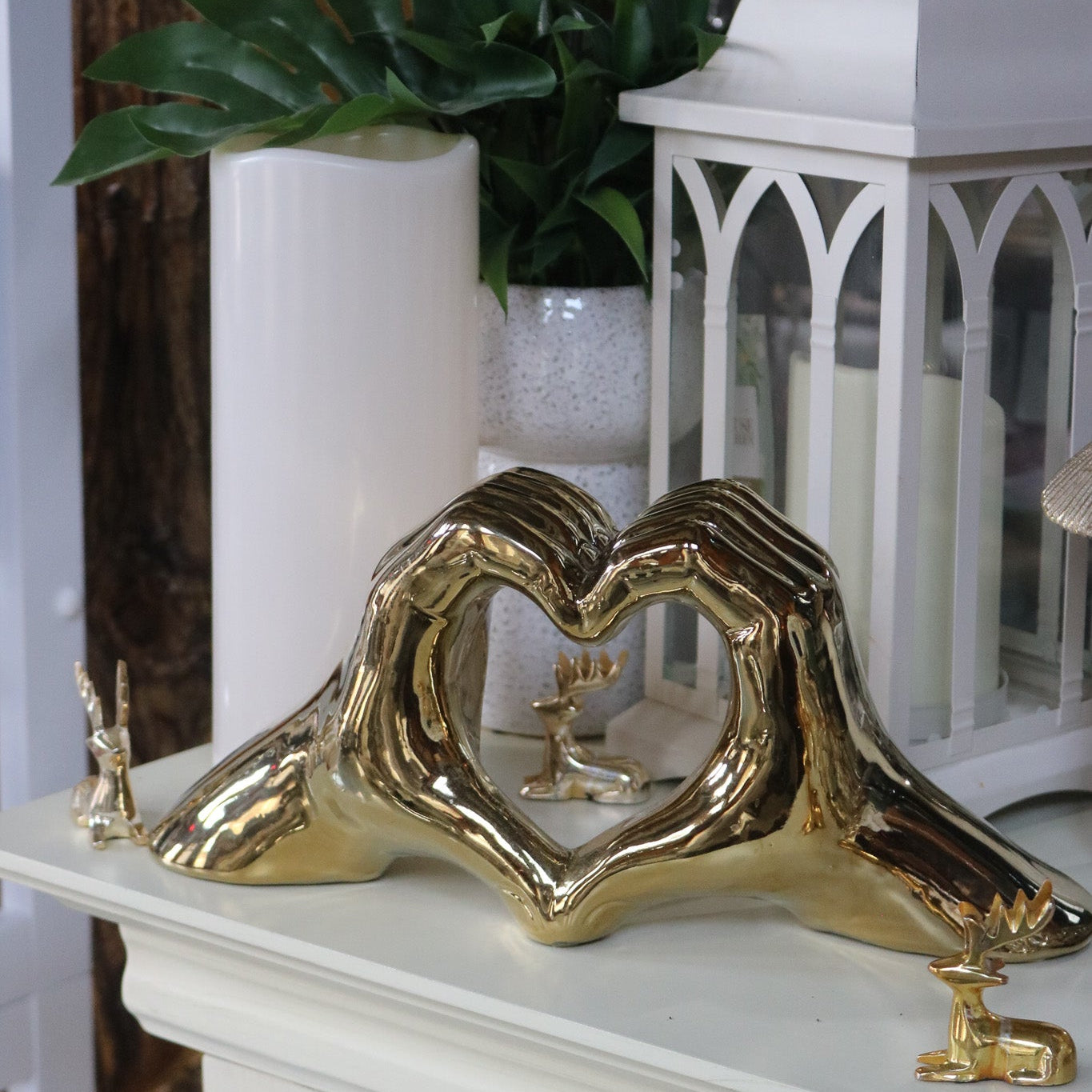 Golden Heart Hands Sculpture