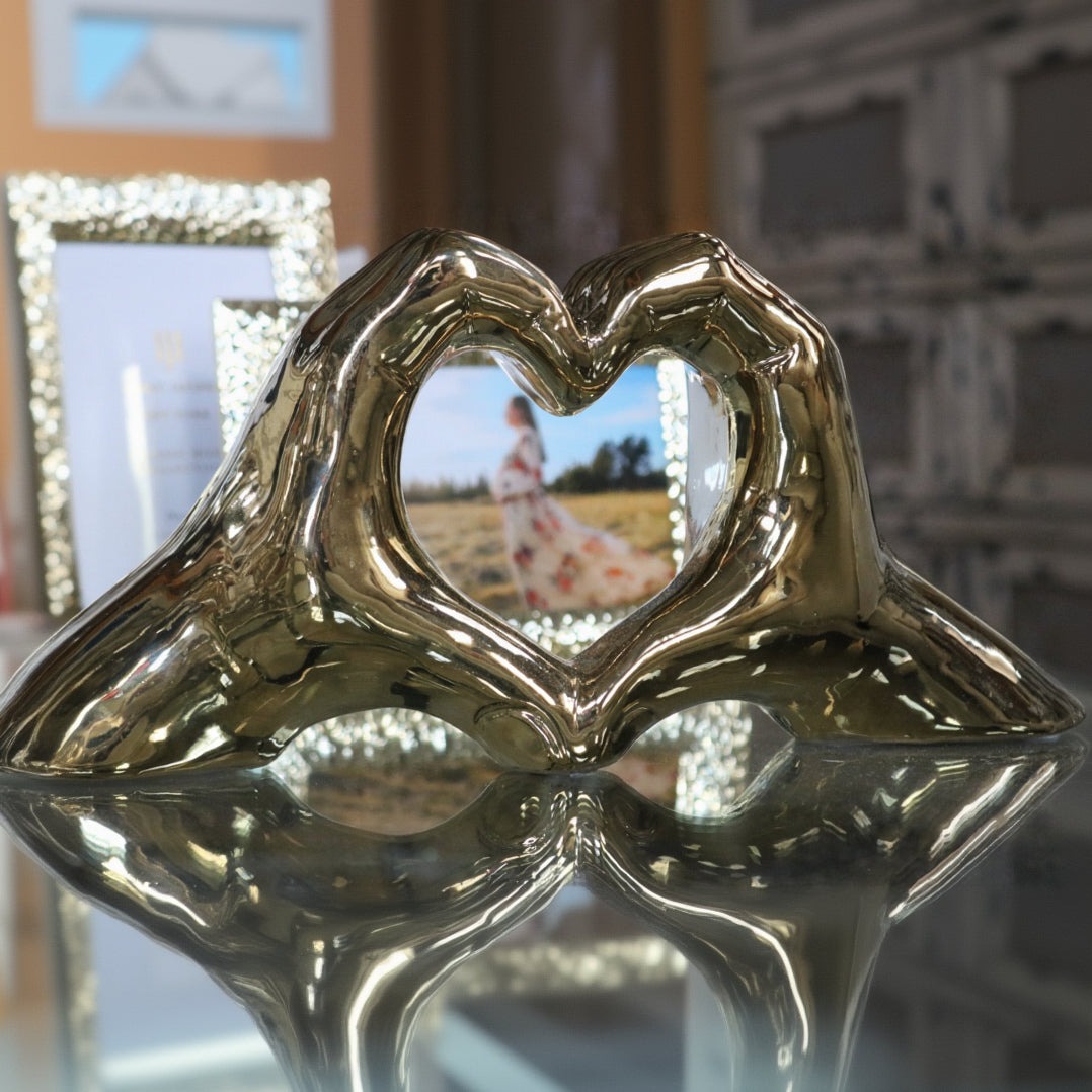 Golden Heart Hands Sculpture