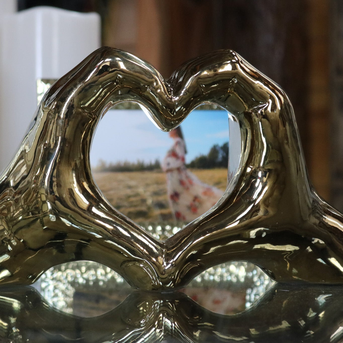 Golden Heart Hands Sculpture