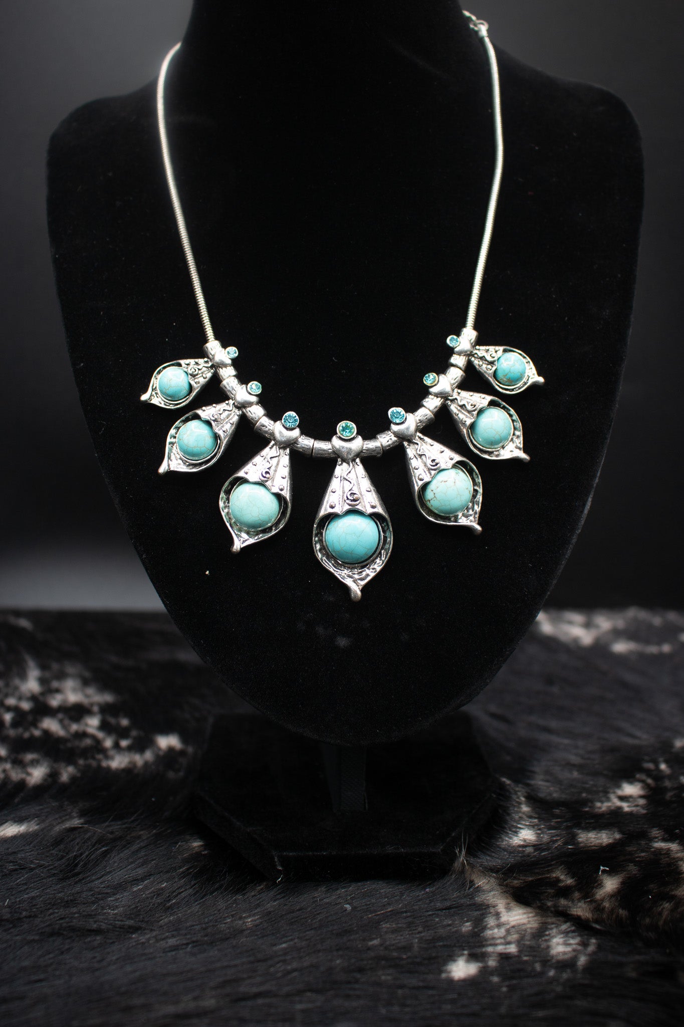 Silver Encased Turquoise Stone Charm Necklace
