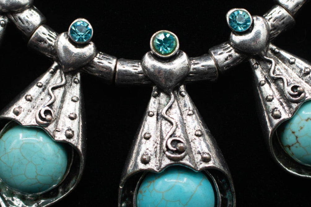 Silver Encased Turquoise Stone Charm Necklace