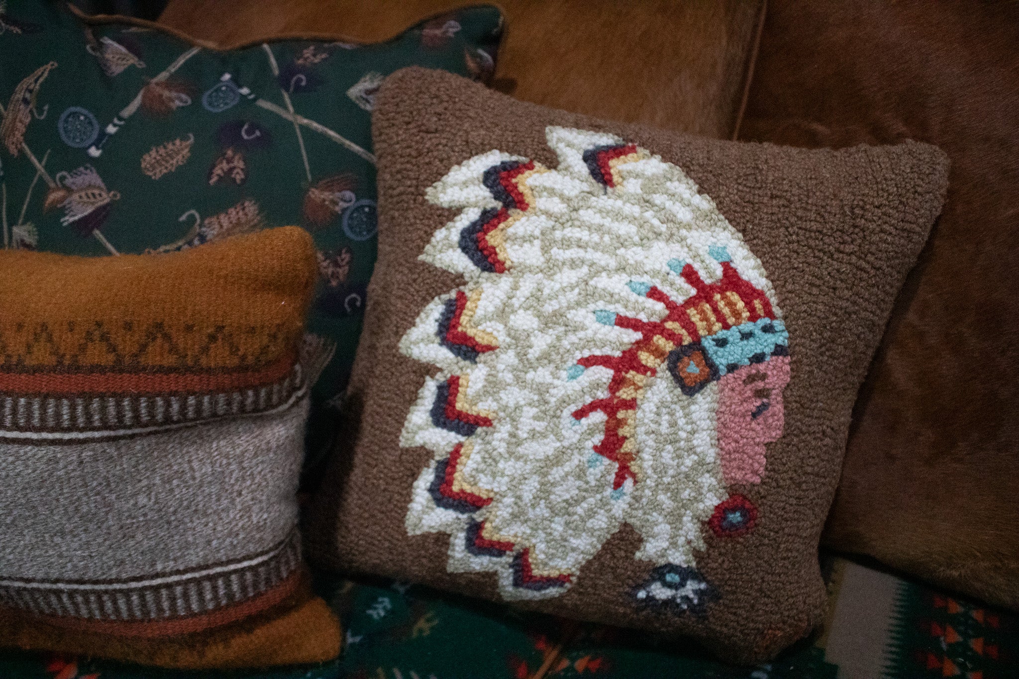 Chandler 4 corners Native Chief Hooked Wool Pillow