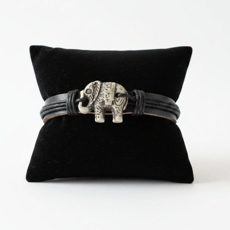 Leather Elephant Charm Adjustable Bracelet