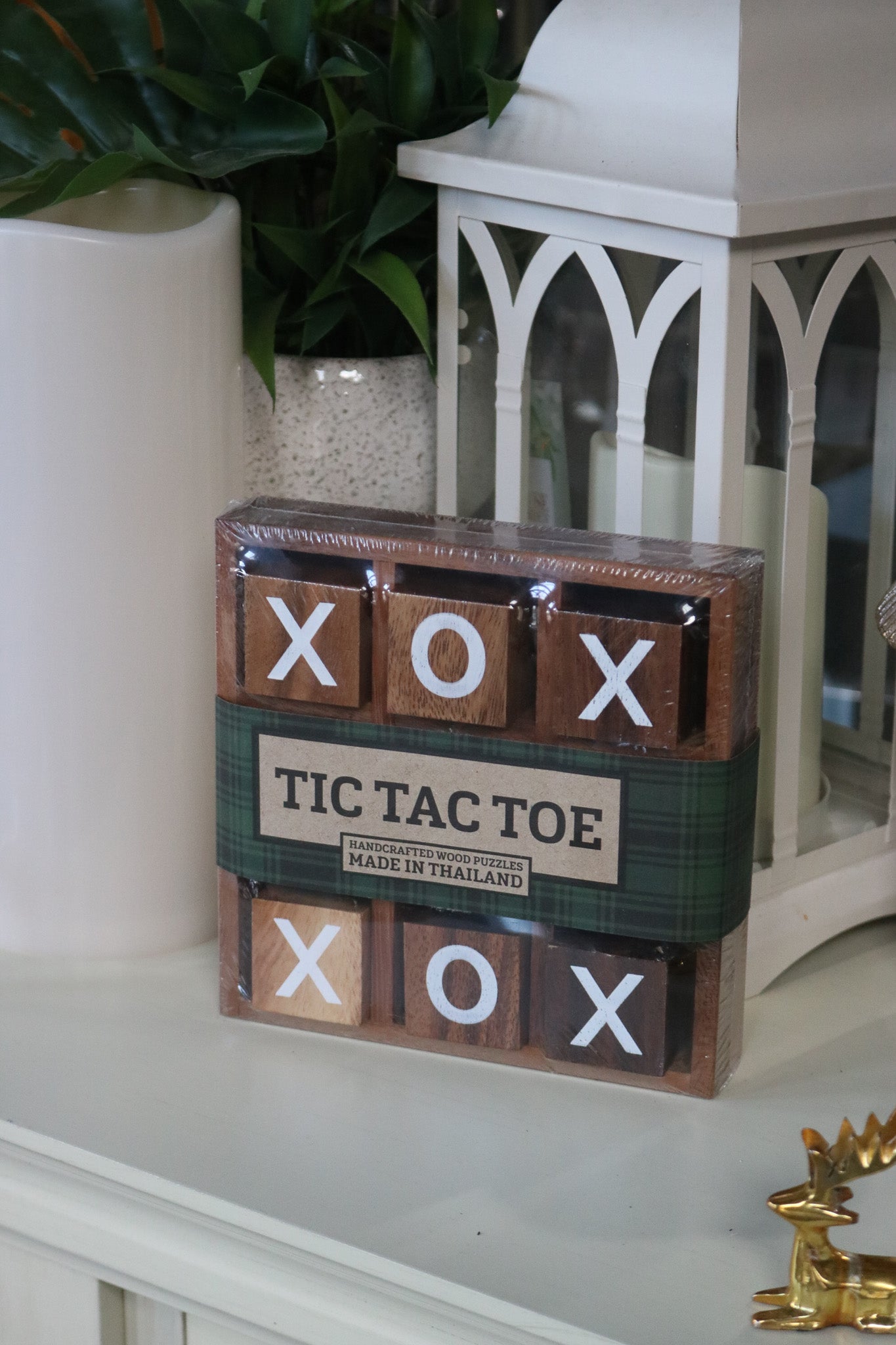 Tic Tac Toe Wooden Tabletop Game Set XOXO Decor Handcrafted Thailand New