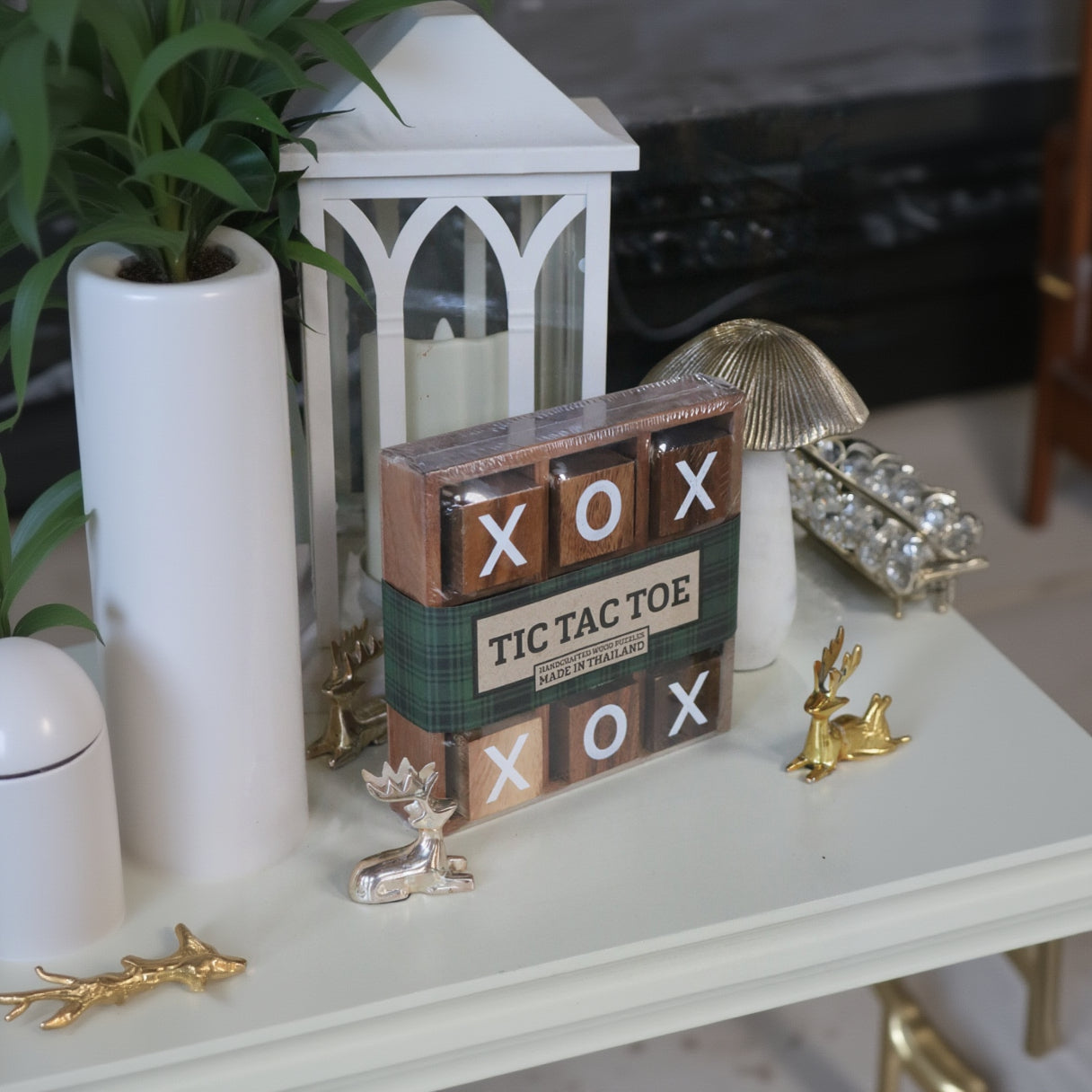 wooden tic tac toe tabletop game set XOXO blocks decorative home decor new
