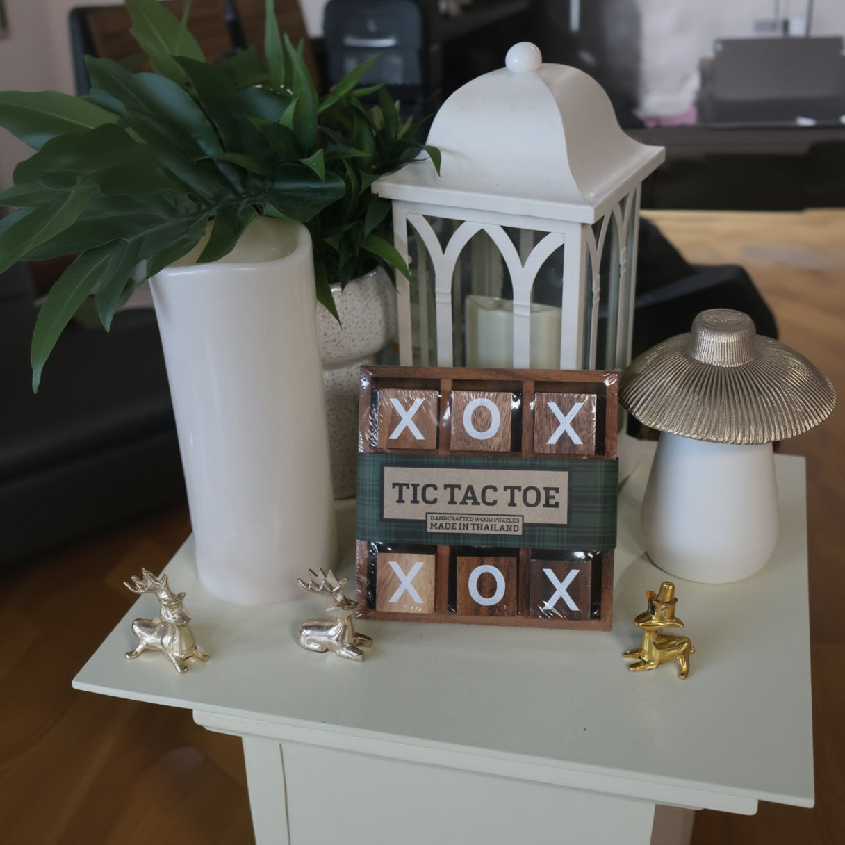 Tic Tac Toe Wooden Tabletop Game Set XOXO Decor Handcrafted Thailand New