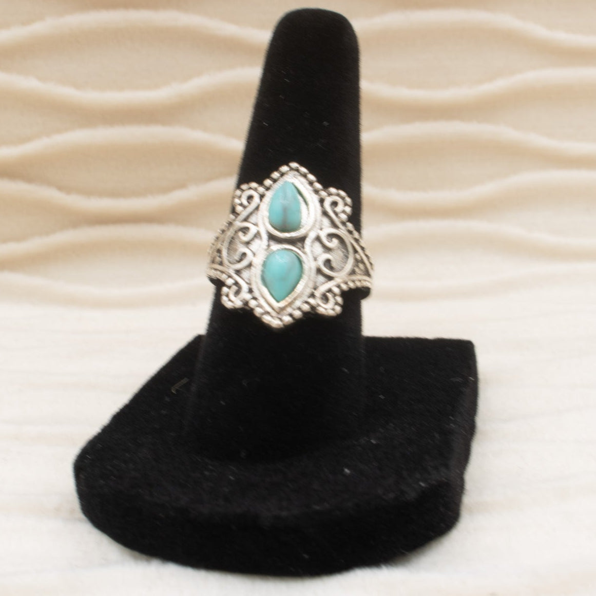 Silver Tone Faux Turquoise Ring Size 6.5