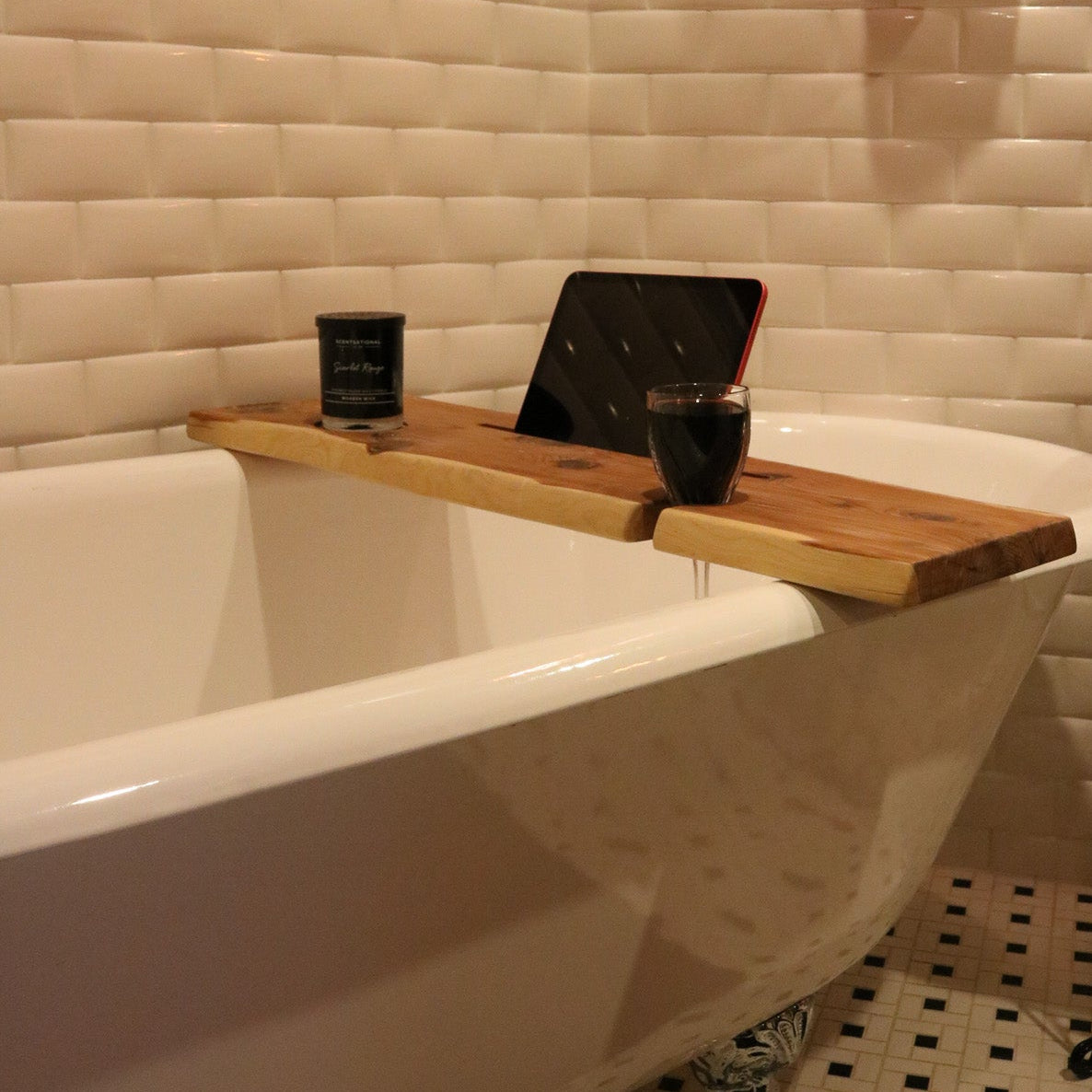 Live Edge Redwood Bath Tray Fits Tubs 32"-34