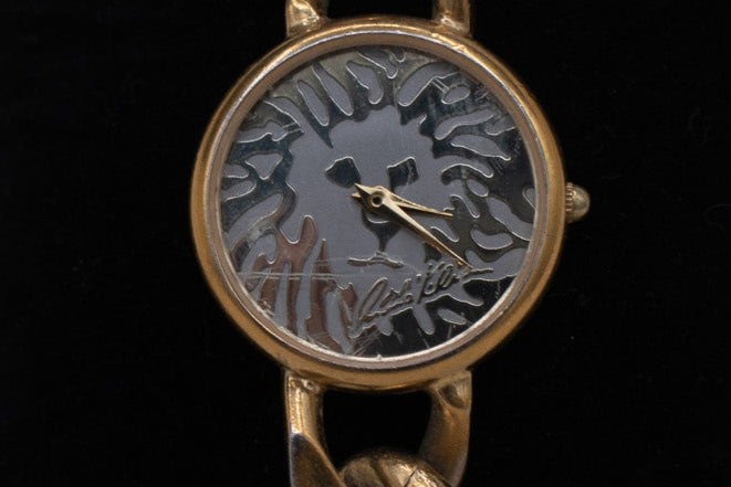 80s Vintage Anne Kline Lion Face Chain Link Bans Goldtone Watch