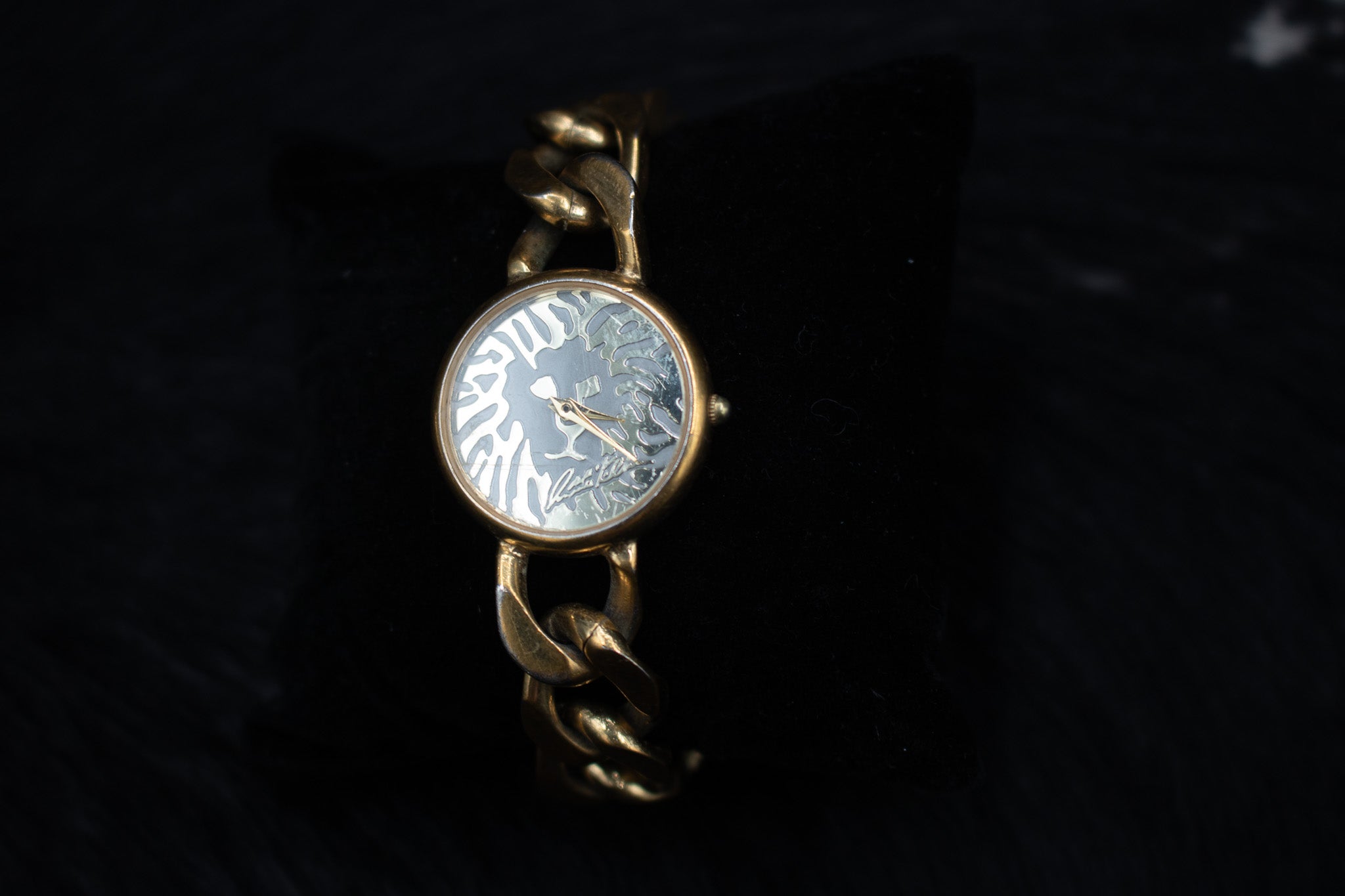 80s Vintage Anne Kline Lion Face Chain Link Bans Goldtone Watch