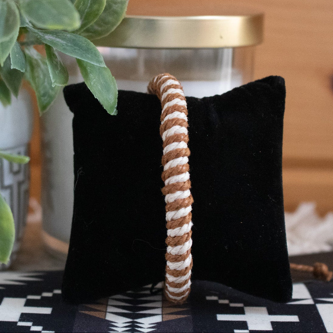 Brown and Cream-Colored Jute Cord Adjustable Bracelet