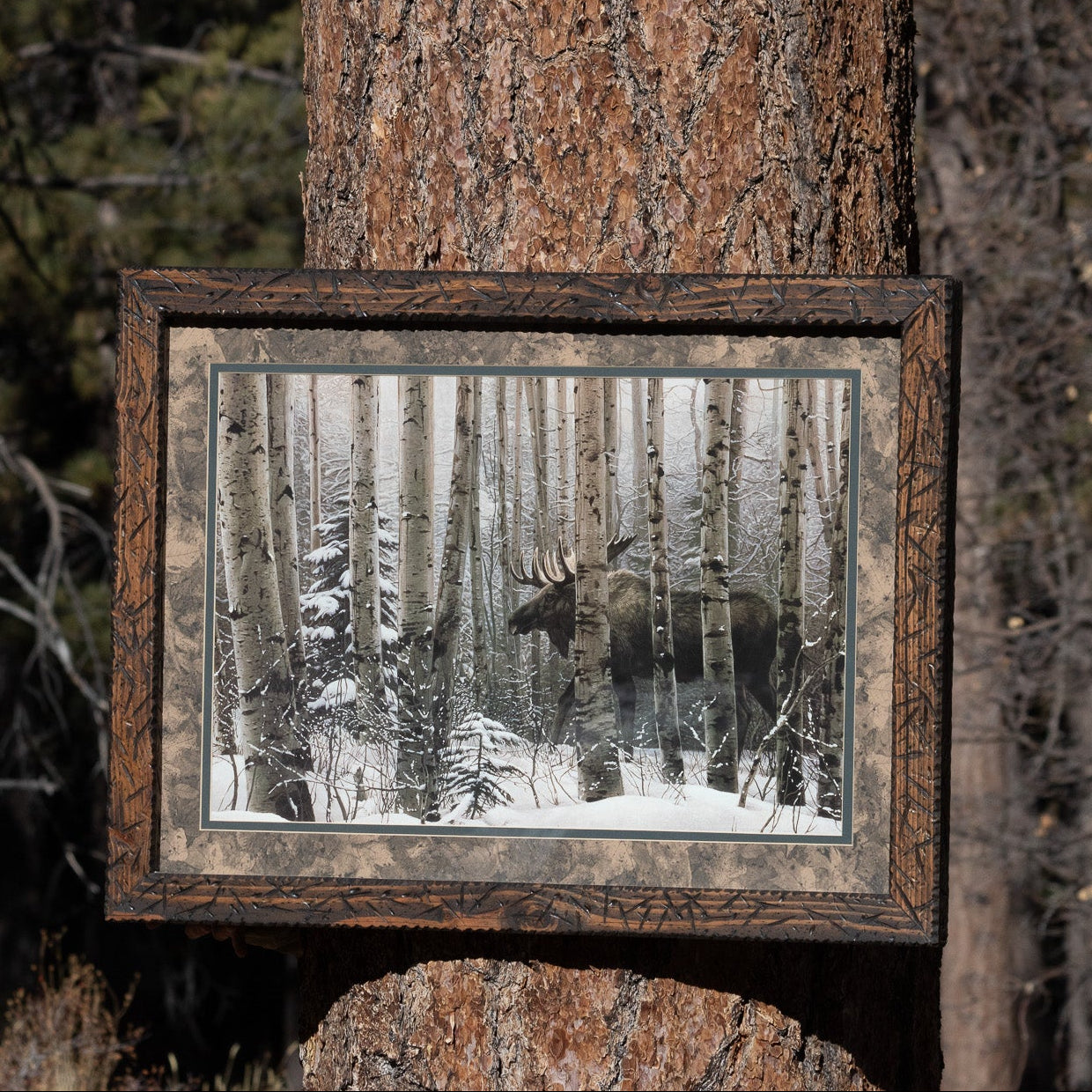Moose Walking Through the Snow-Cover Forest Large Custom Solid Wood Framed Print