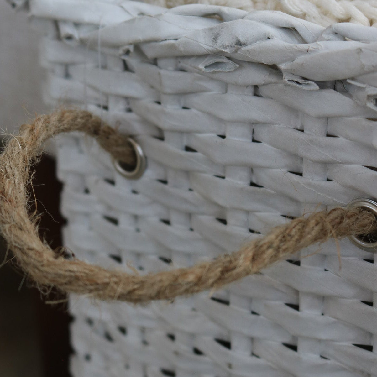 WH Kids White Paper Basket with Rope Handles