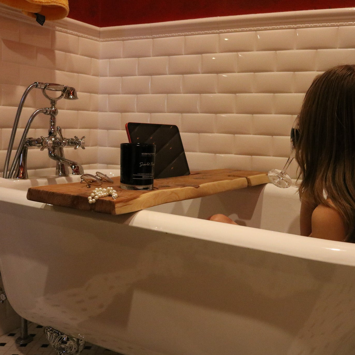 Live Edge Redwood Bath Tray Fits Tubs 32"-34