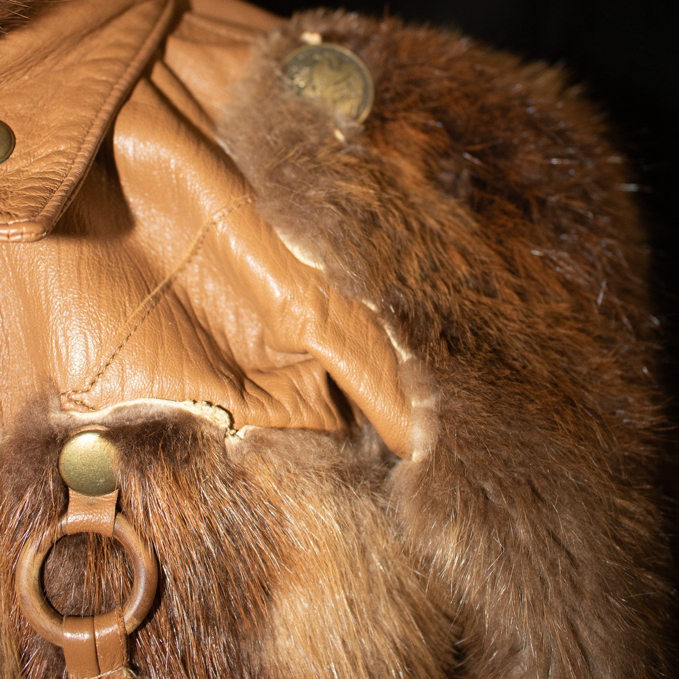 Fur Boutique by TMG Fur Brown Leather Coat Size Small