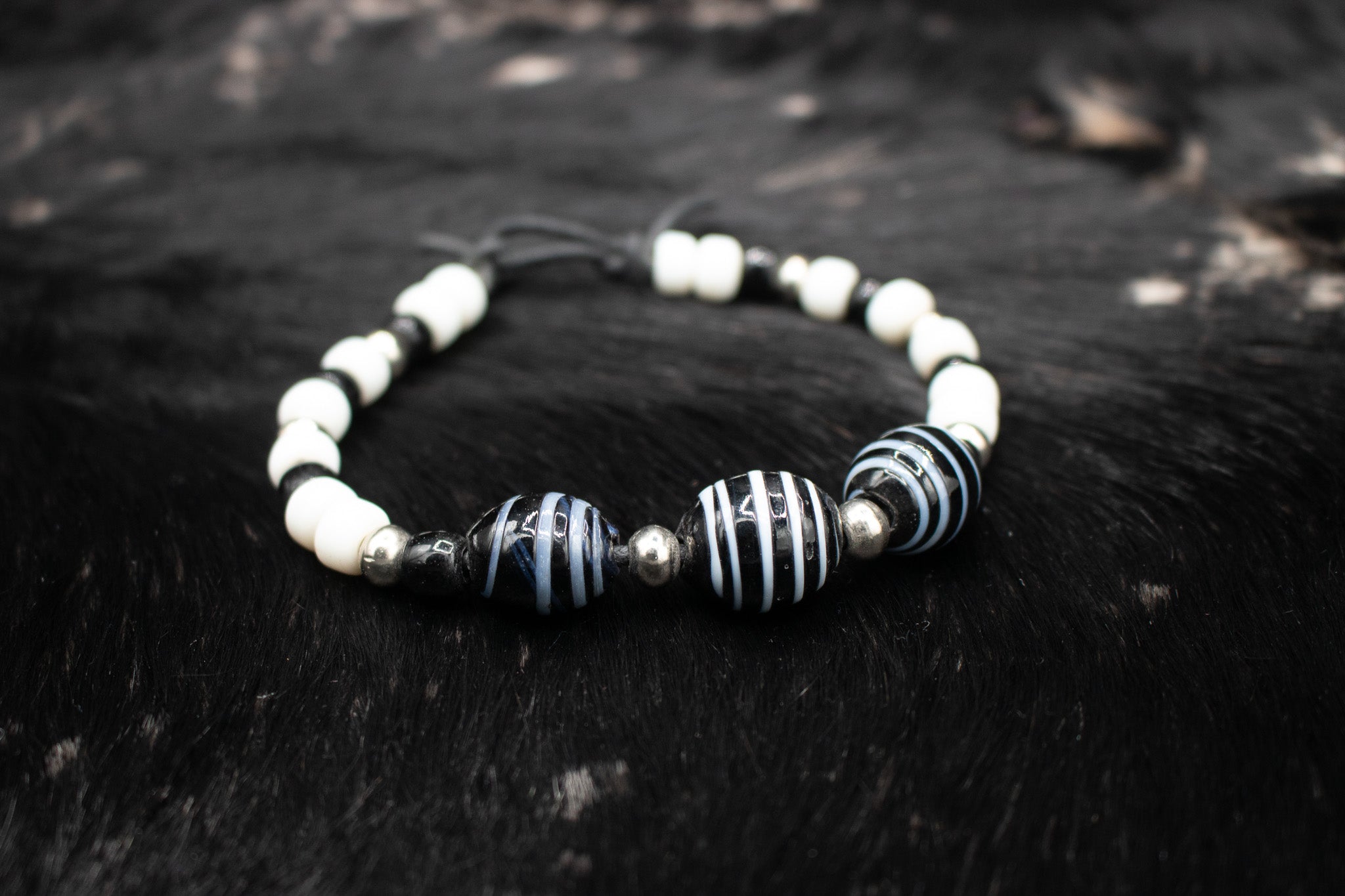 Black & White Glass Beaded Anklet