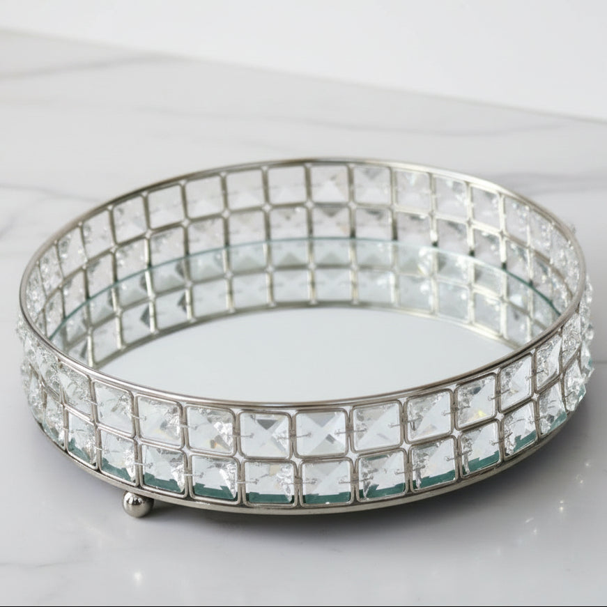 Elegant and Glamorous Gem-Lined Vanity Tray with Mirror