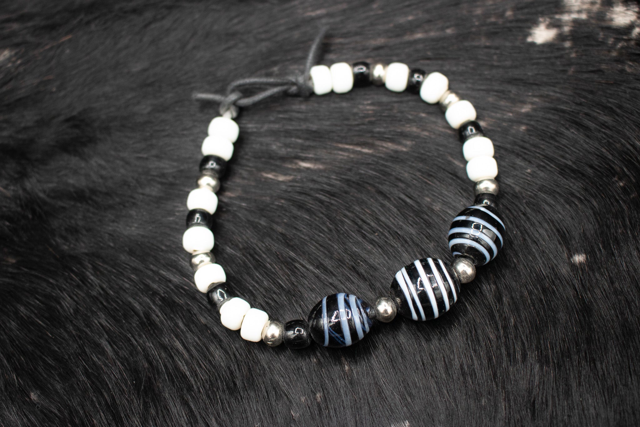 Black & White Glass Beaded Anklet