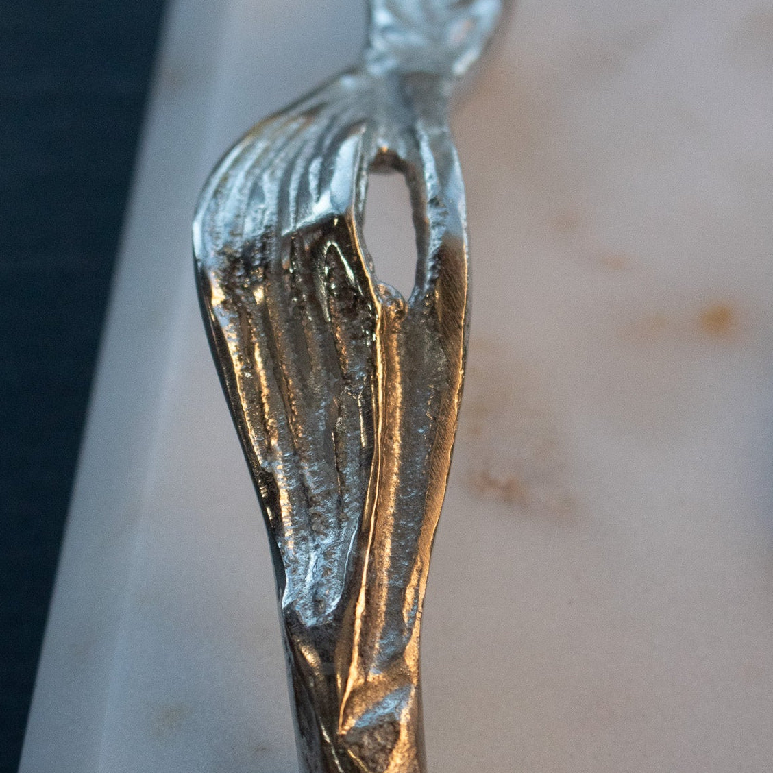Elegant Marble Cheese Board with Chrome Leaf Handles and Chrome Cheese Knife
