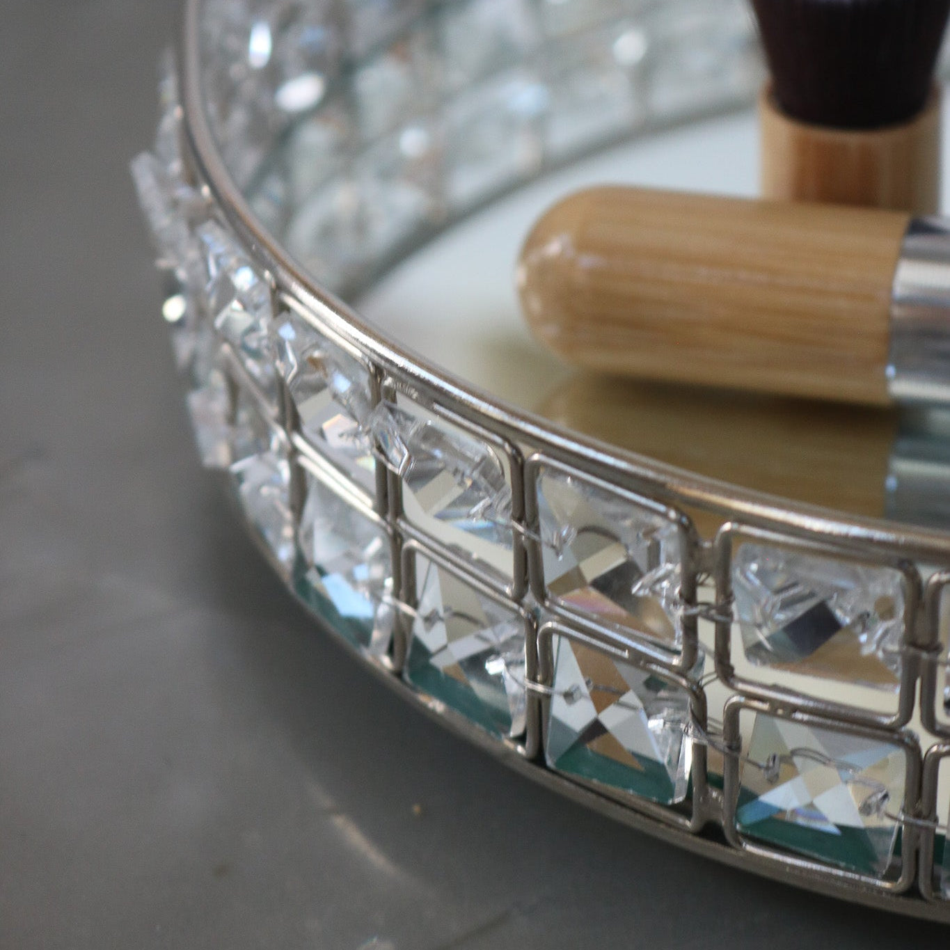 Elegant and Glamorous Gem-Lined Vanity Tray with Mirror