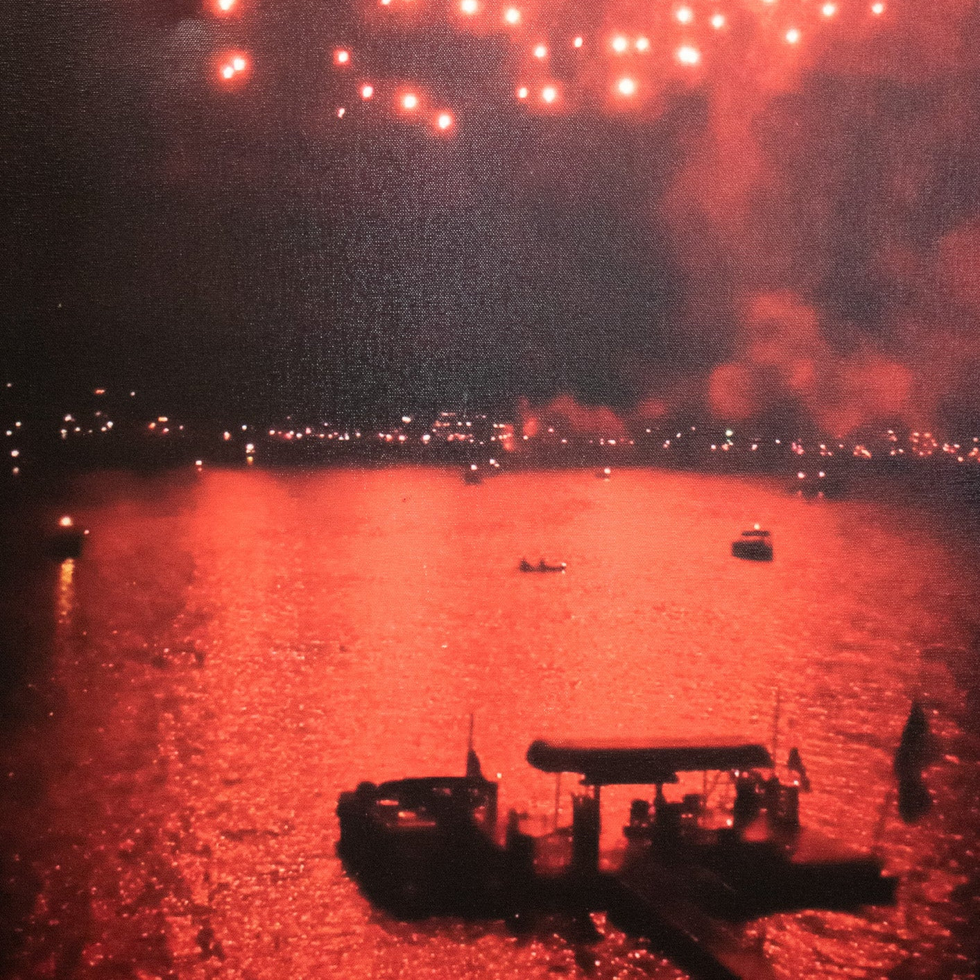 Original John Hummel Red Fireworks Photo Print Big Bear Lake California 25x35 Framed Wall Art