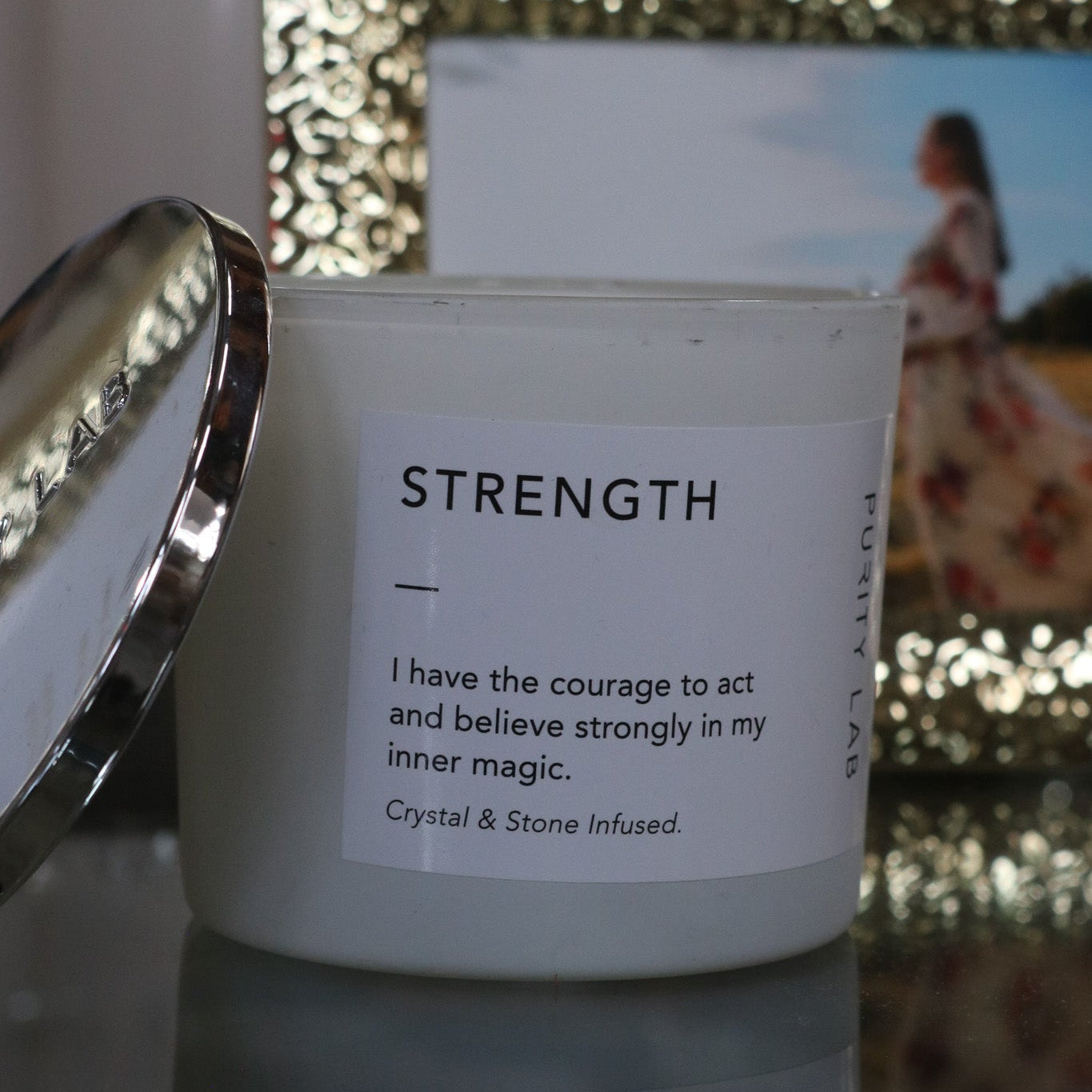 Purity Lab Strength Crystal Infused Candle Double Wick Soy Candle 3.25x3.25