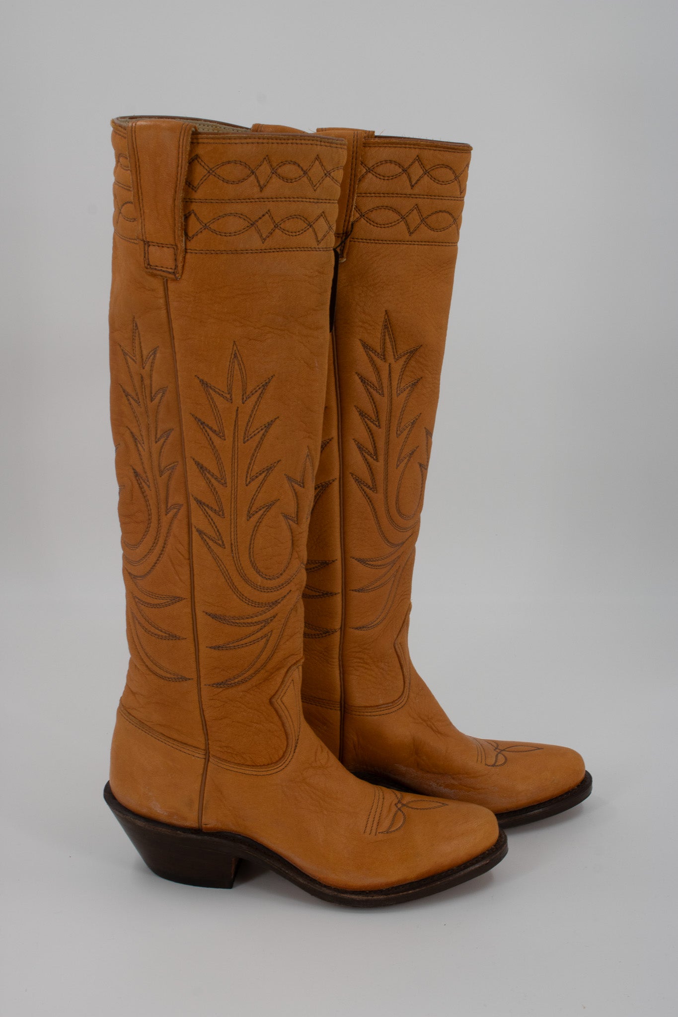The Classic Stewart Boot Company 70's Vintage Brown Leather Cowboy Boots Size 5 1/2