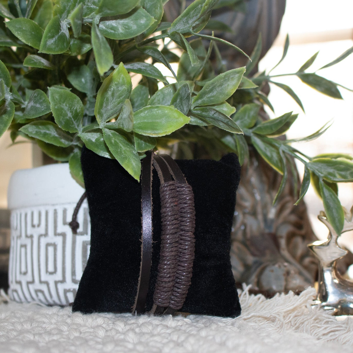 Leather and Jute Cord Adjustable Bracelet
