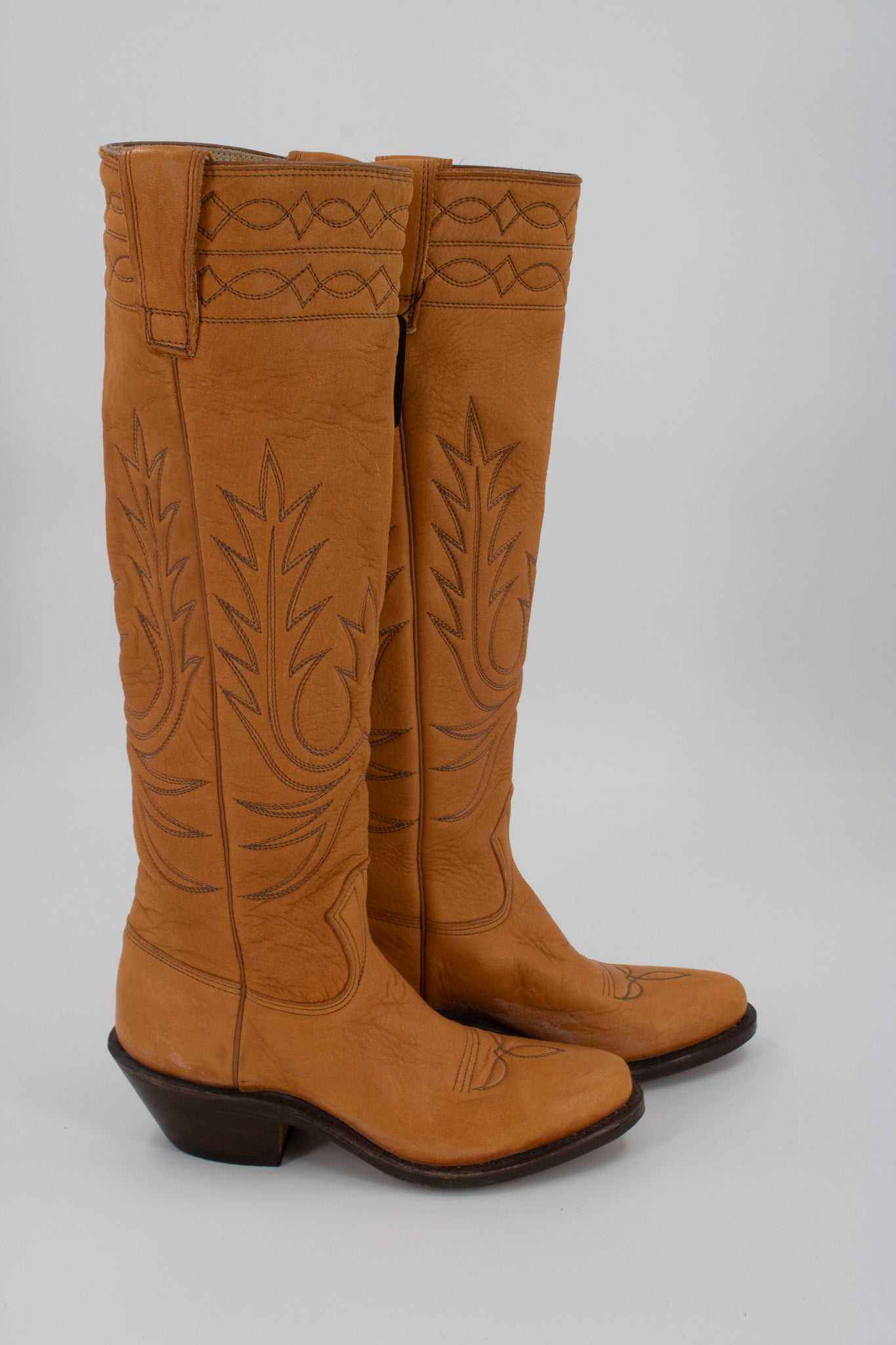 The Classic Stewart Boot Company 70's Vintage Brown Leather Cowboy Boots Size 5 1/2