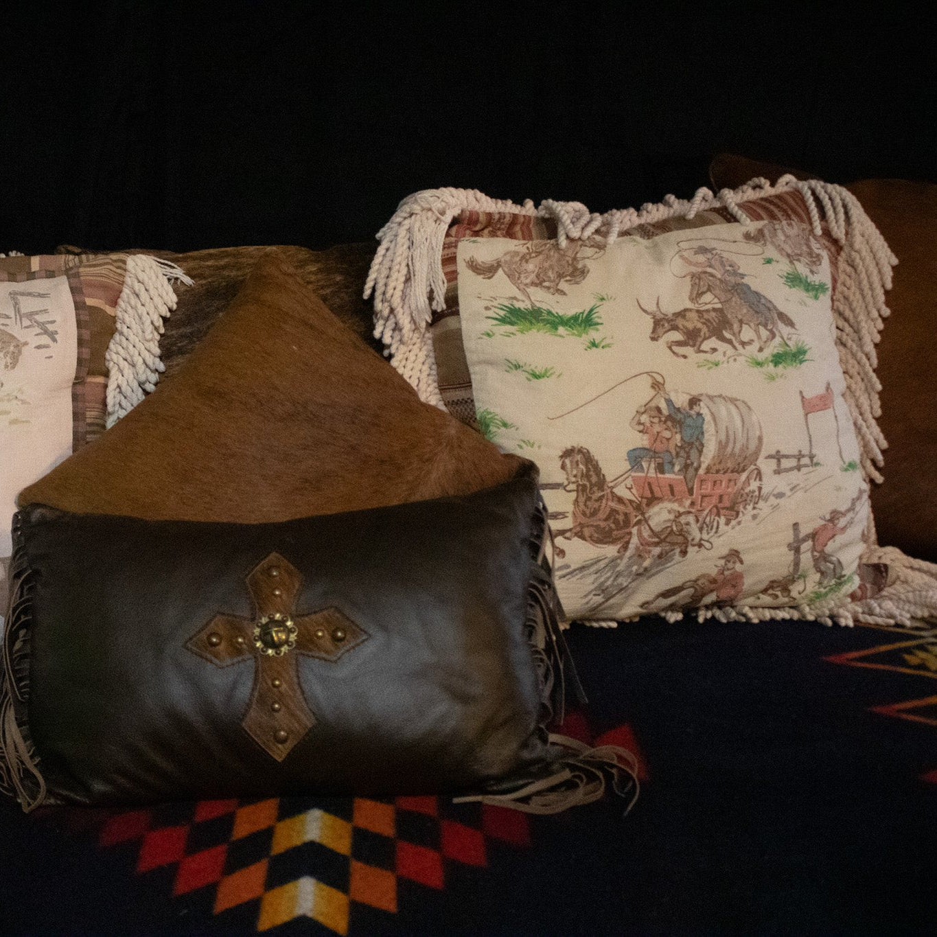 Covered Wagon Cowboy Pillow Rodeo Decorative Throw Pillow