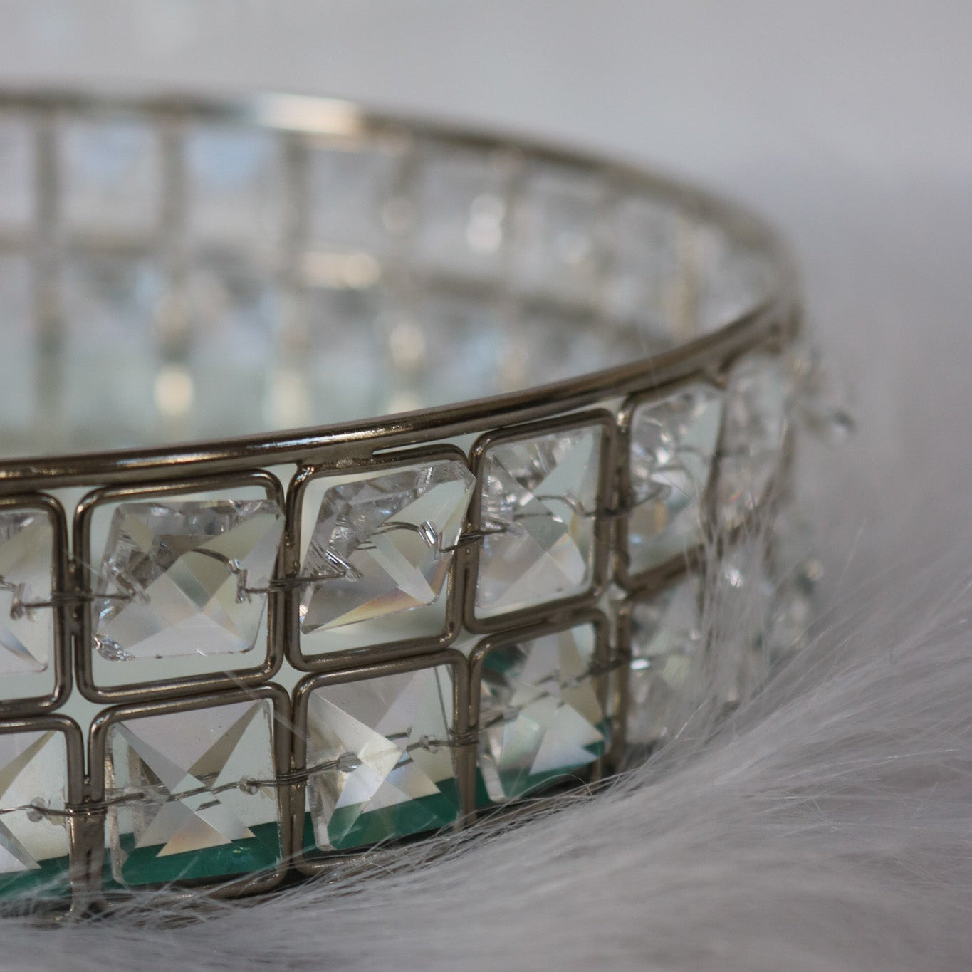 Elegant and Glamorous Gem-Lined Vanity Tray with Mirror