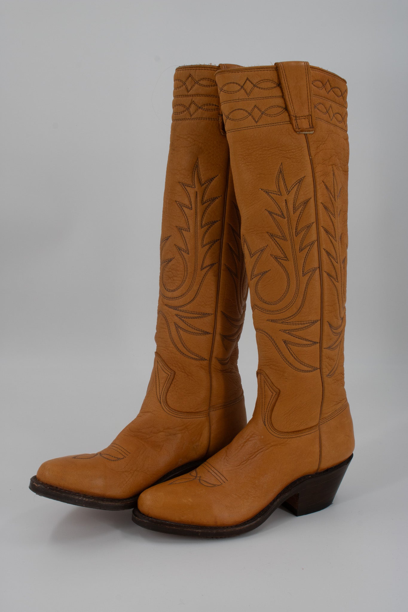 The Classic Stewart Boot Company 70's Vintage Brown Leather Cowboy Boots Size 5 1/2
