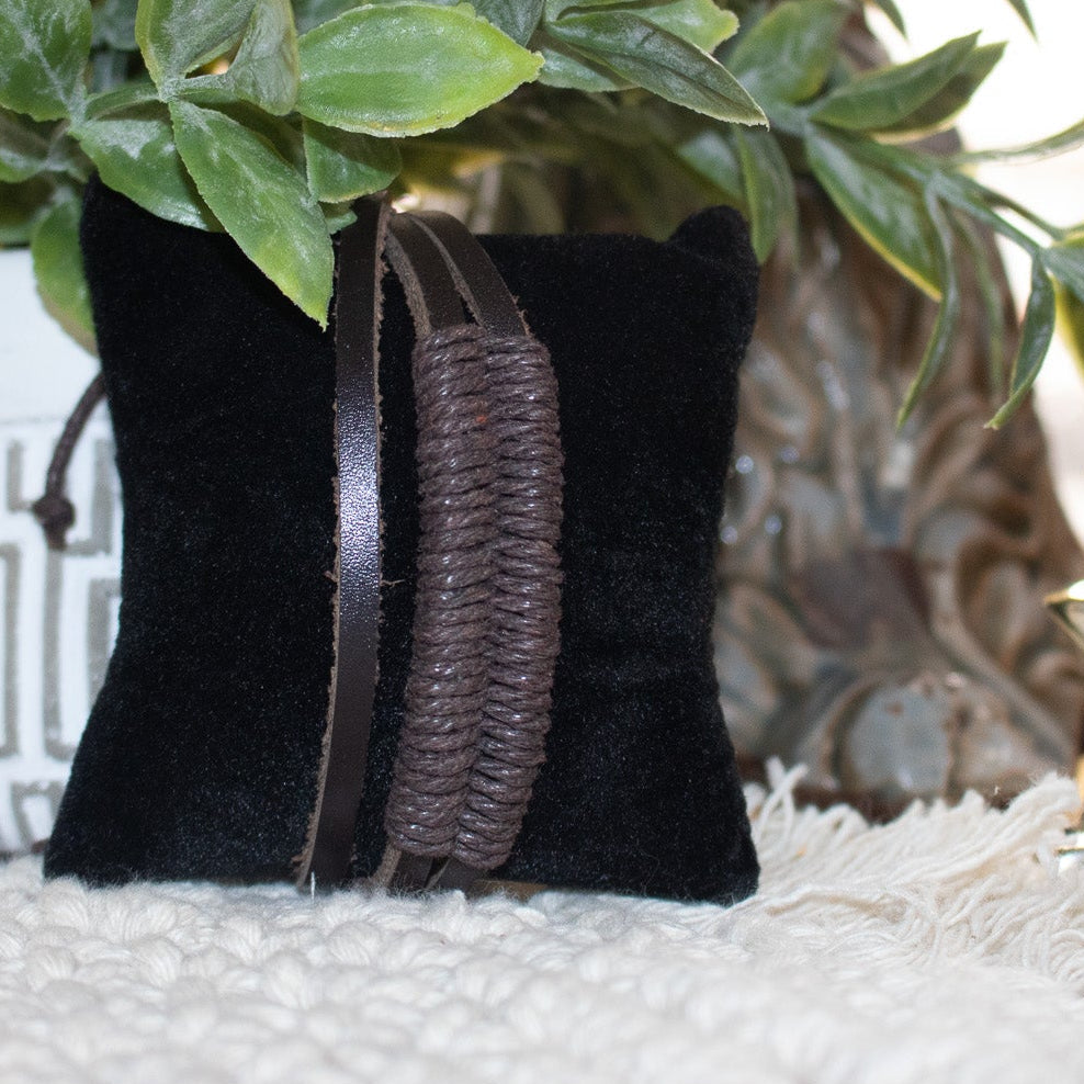 Leather and Jute Cord Adjustable Bracelet