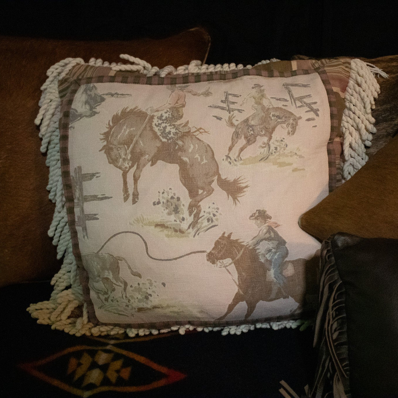 Rodeo Cowboys and Bucking Bronco Decorative Throw Pillow
