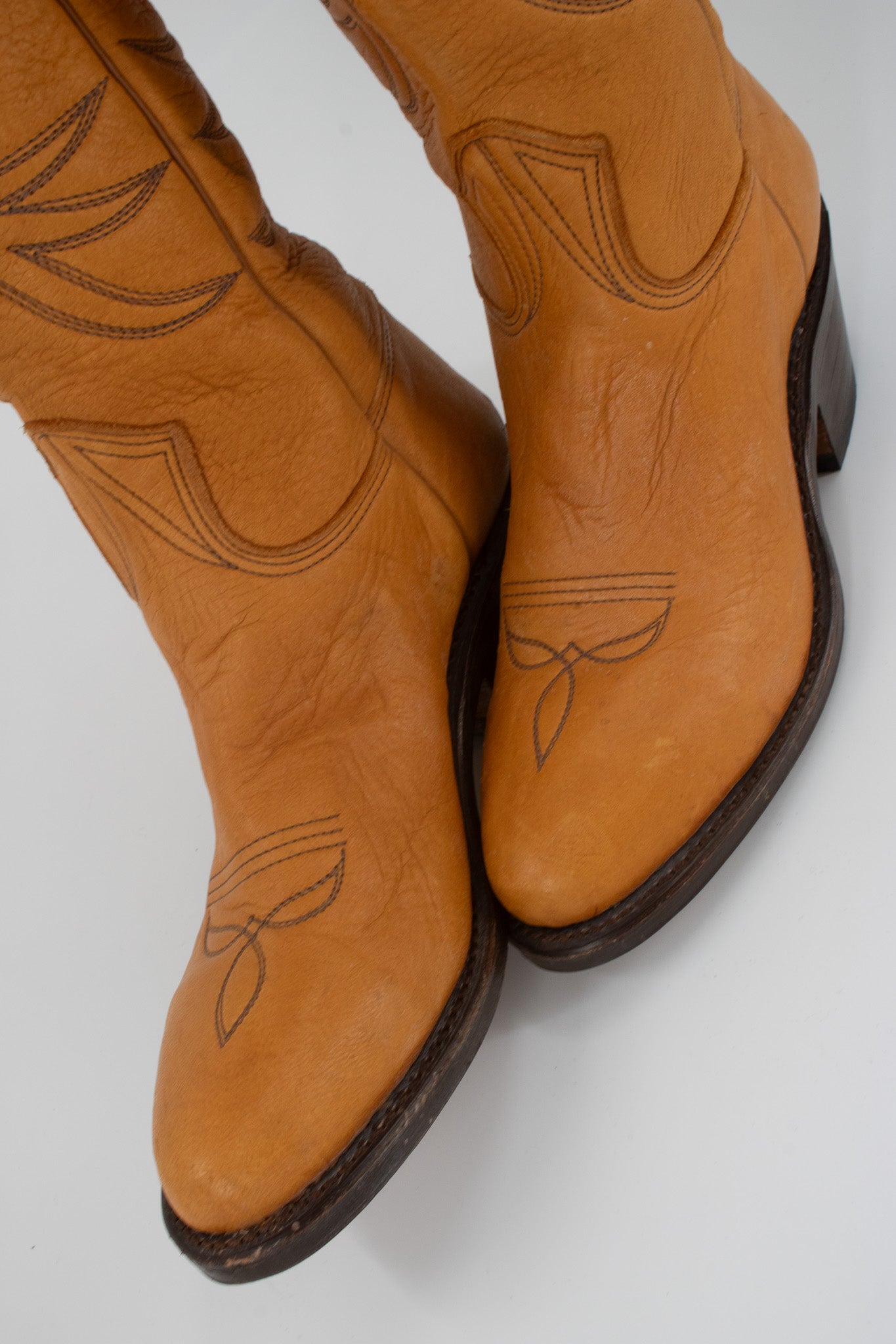 The Classic Stewart Boot Company 70's Vintage Brown Leather Cowboy Boots Size 5 1/2