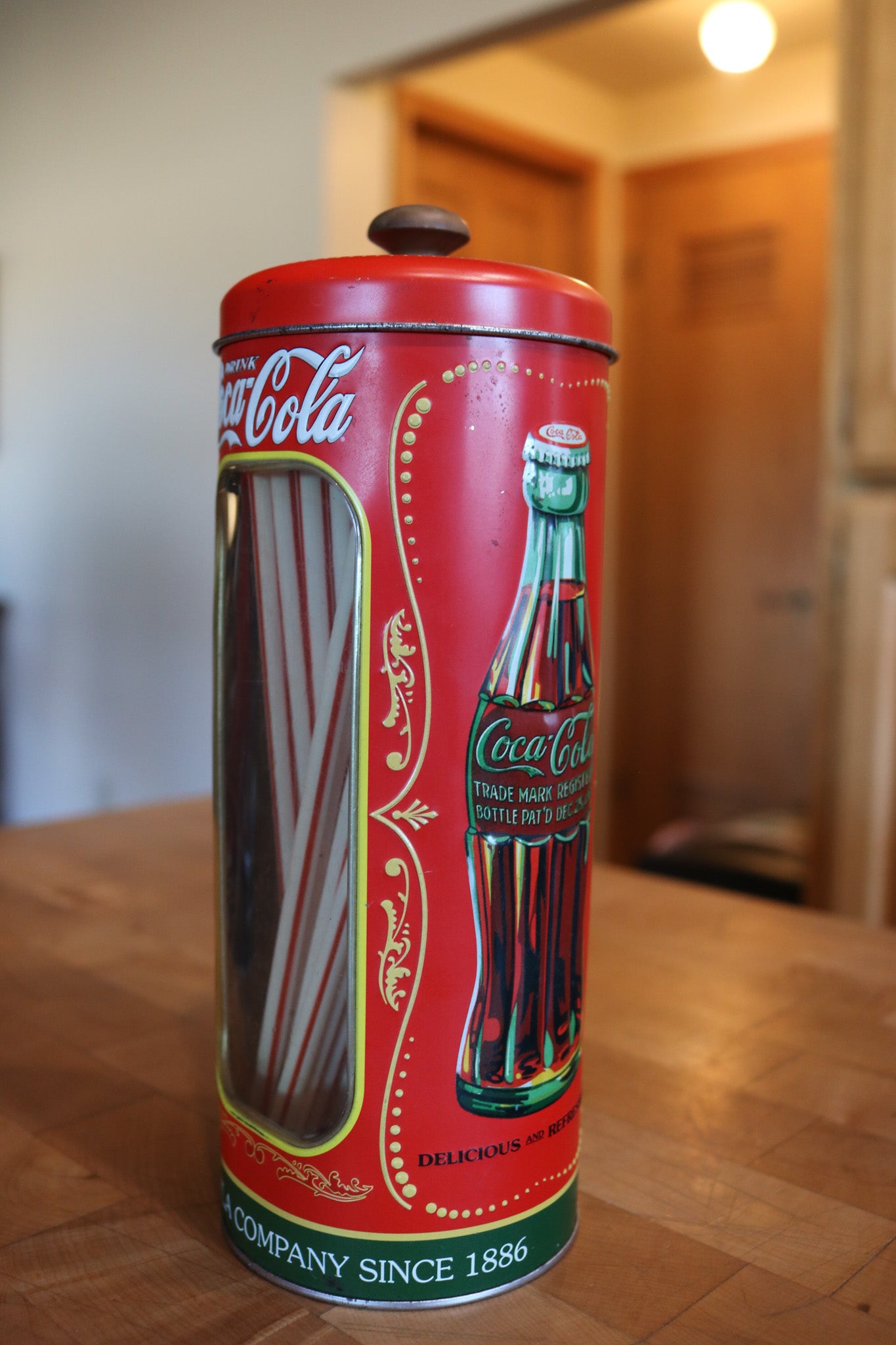 Vintage Coca-Cola Metal Tin Straw Holder