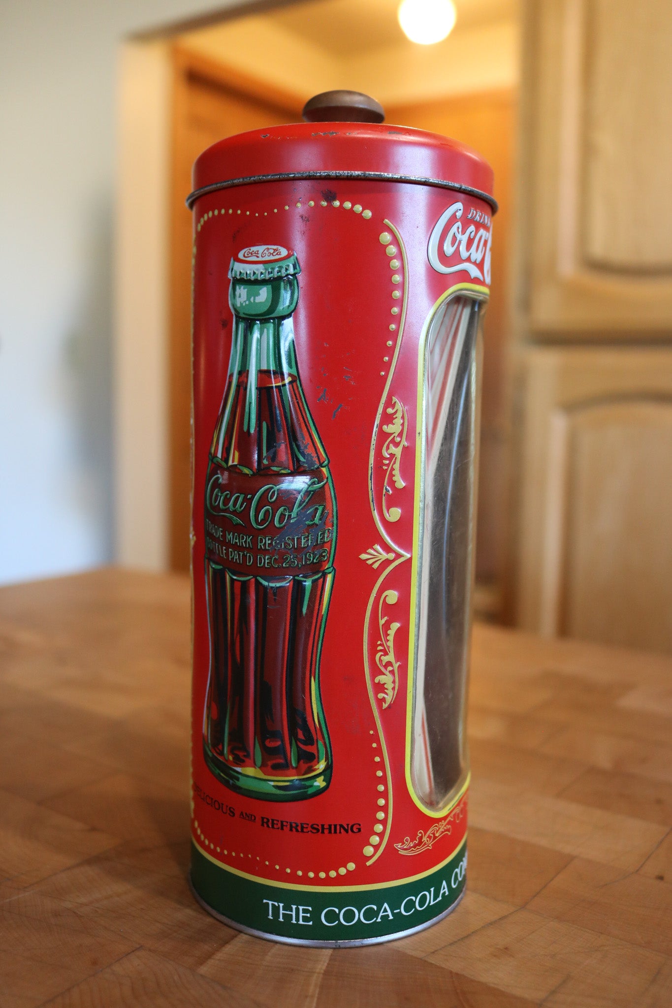 Vintage Coca-Cola Metal Tin Straw Holder