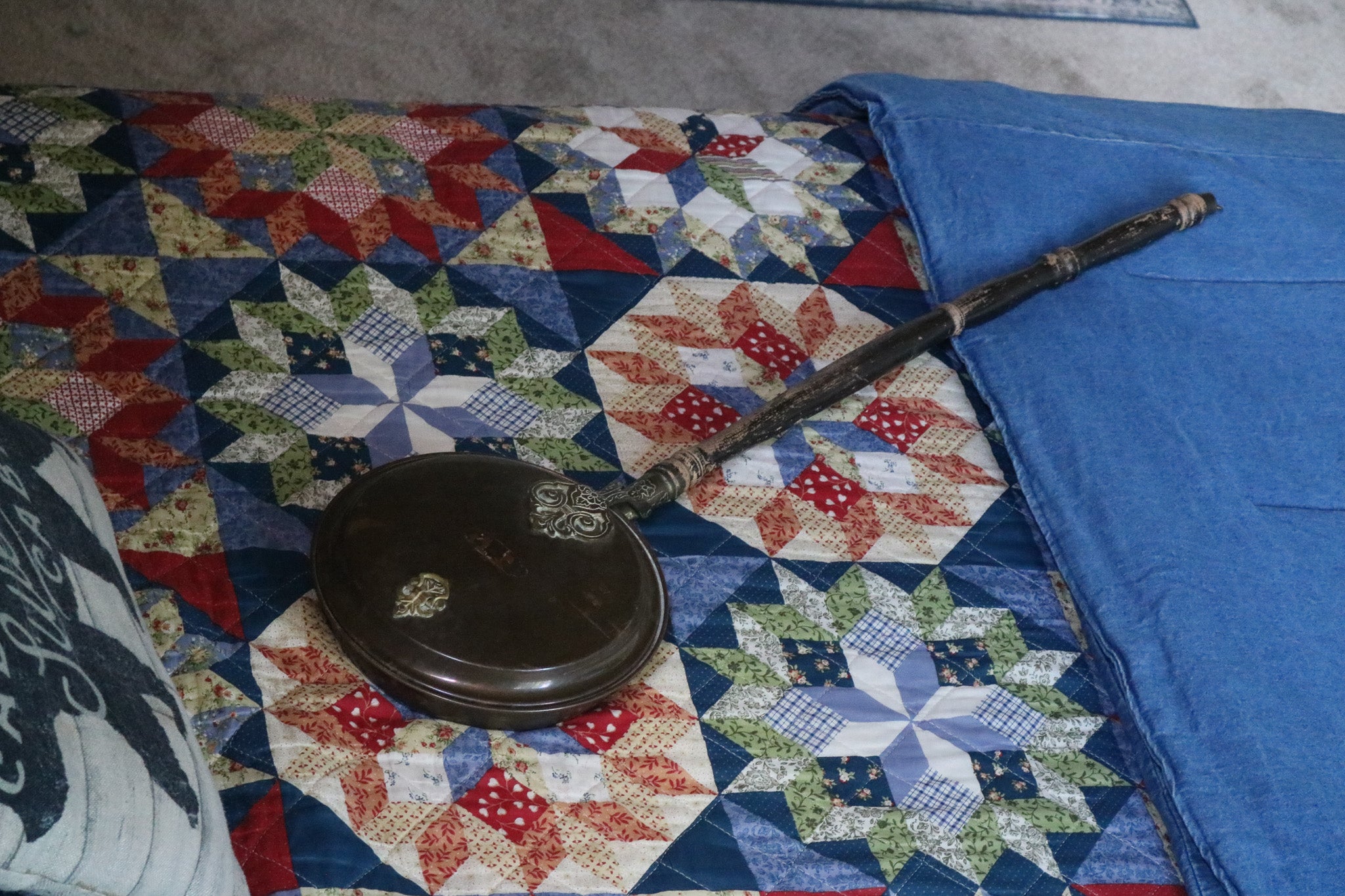 Antique Copper Bed Warmer with Wooden Handle