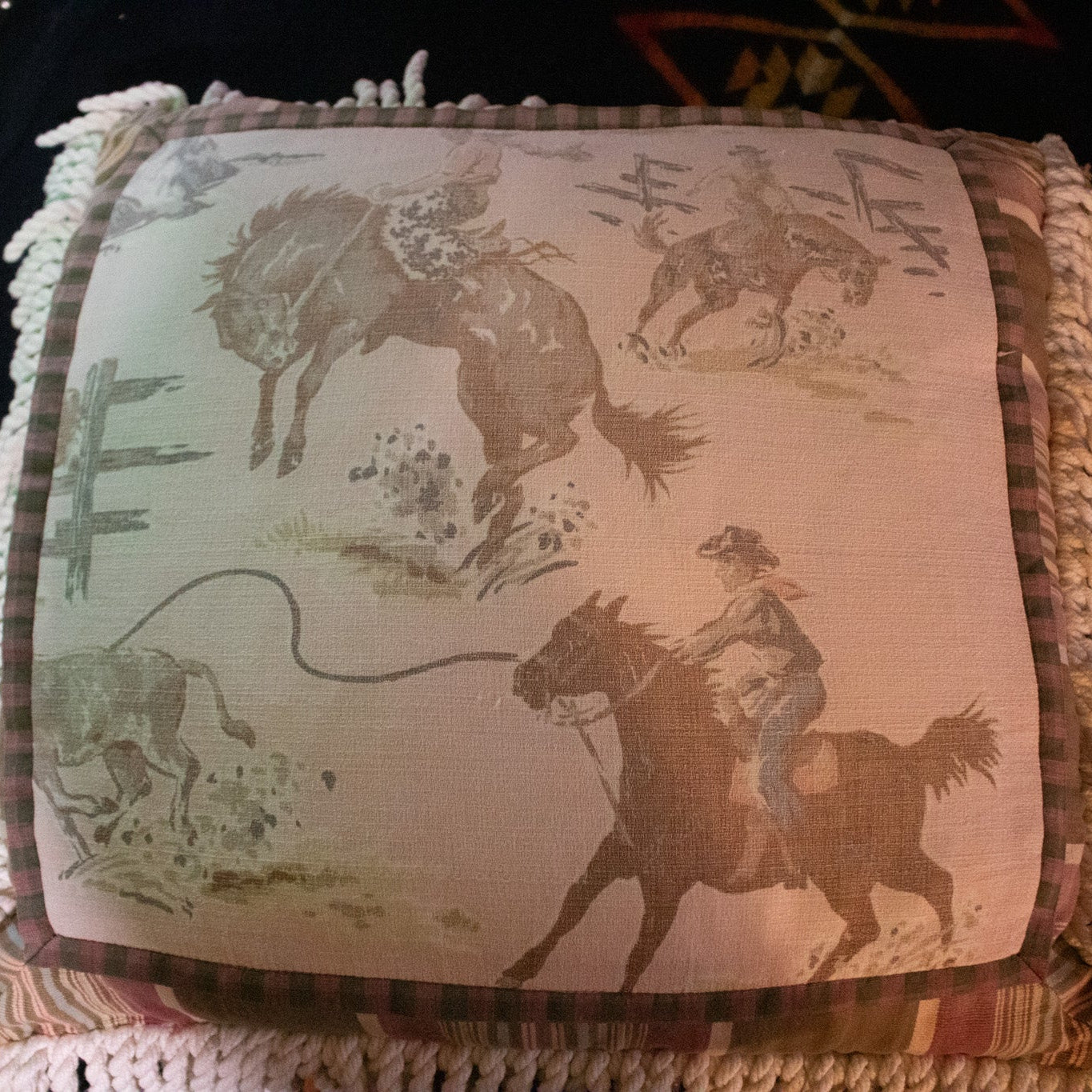 Rodeo Cowboys and Bucking Bronco Decorative Throw Pillow