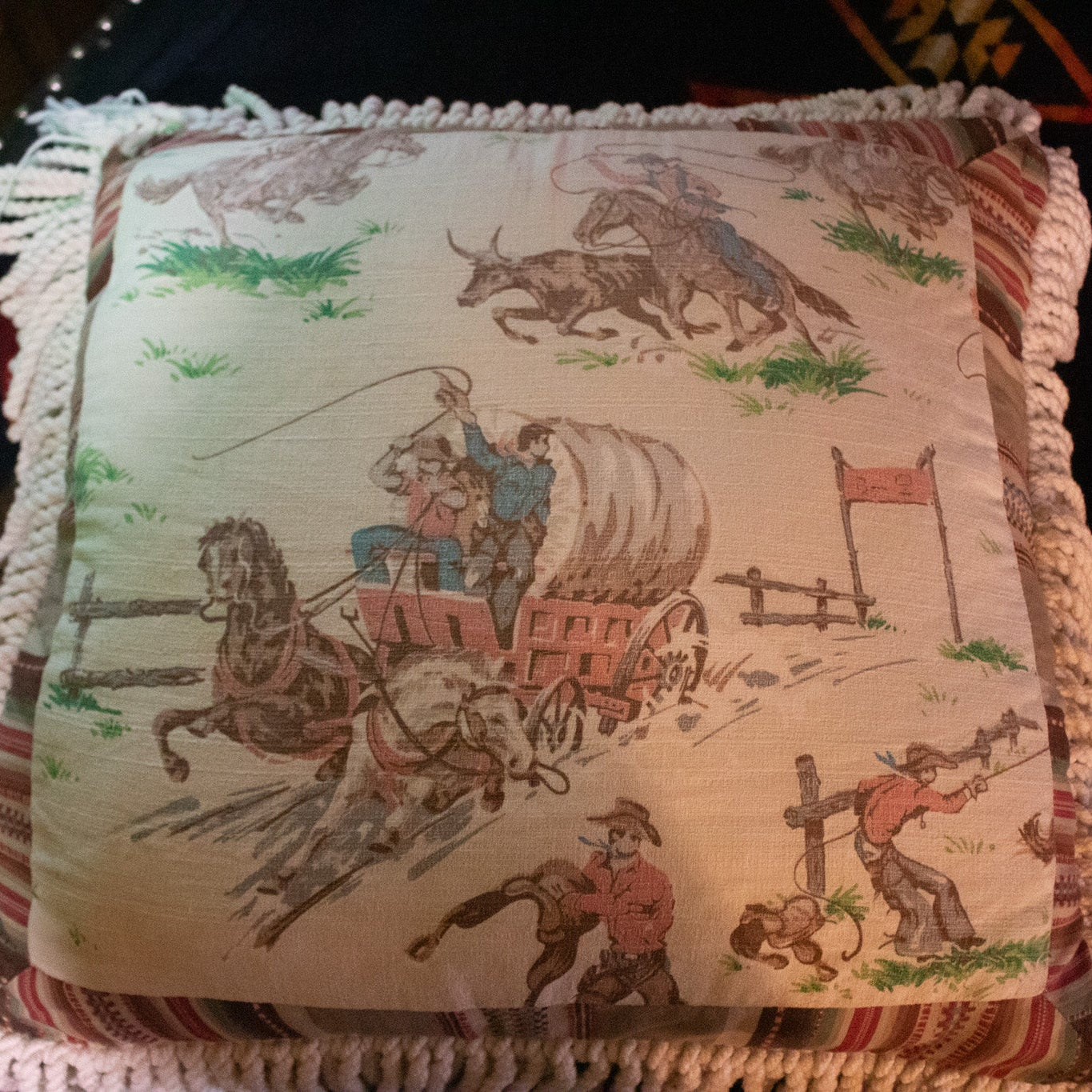 Covered Wagon Cowboy Pillow Rodeo Decorative Throw Pillow