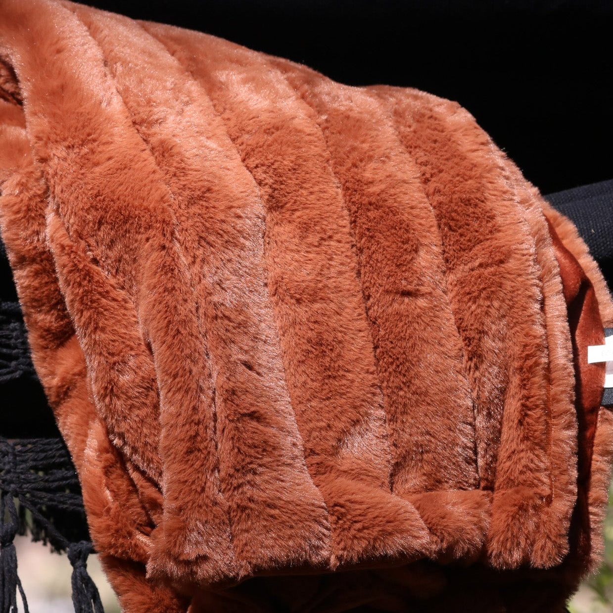 DKNY Wide Stripe Faux Fur Throw Soft Brown Blanket 50” x 70” for Ultimate Warmth and Style