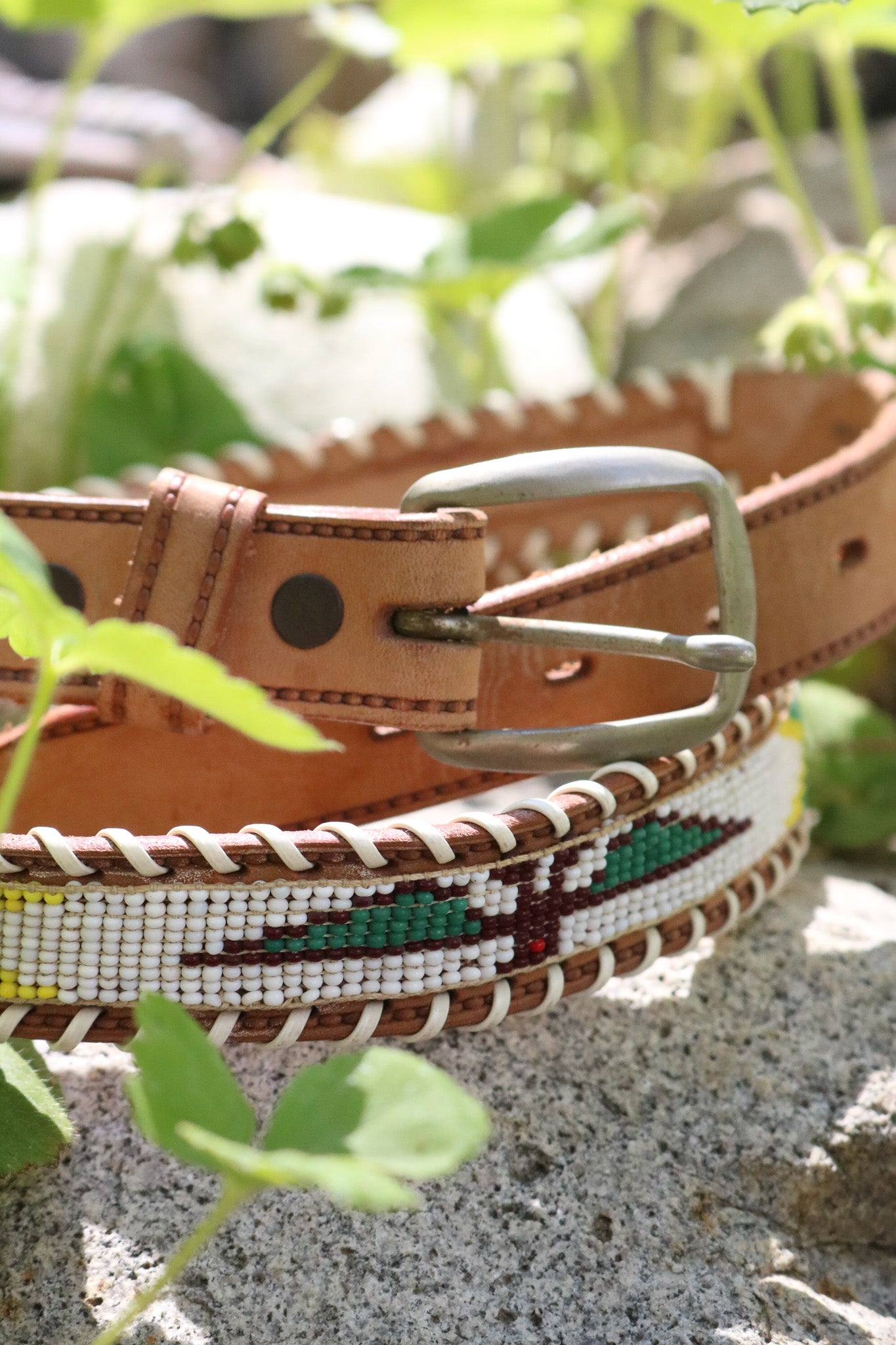 Hand-beaded Cowhide Belt