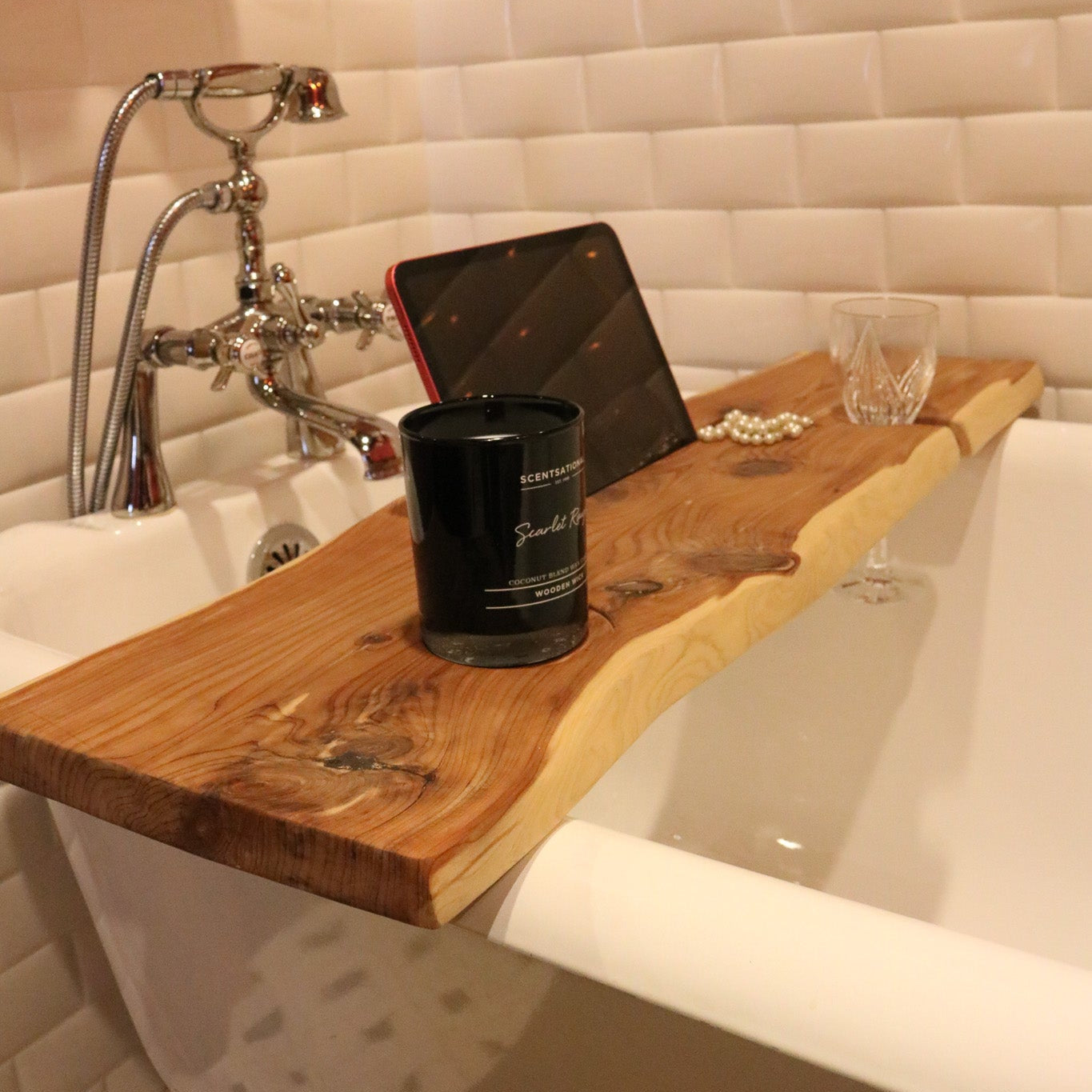 Live Edge Redwood Bath Tray Fits Tubs 32"-34