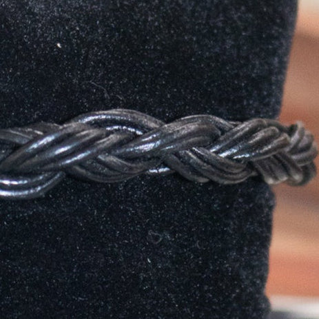 Black Leather Cord Braided Adjustable Bracelet